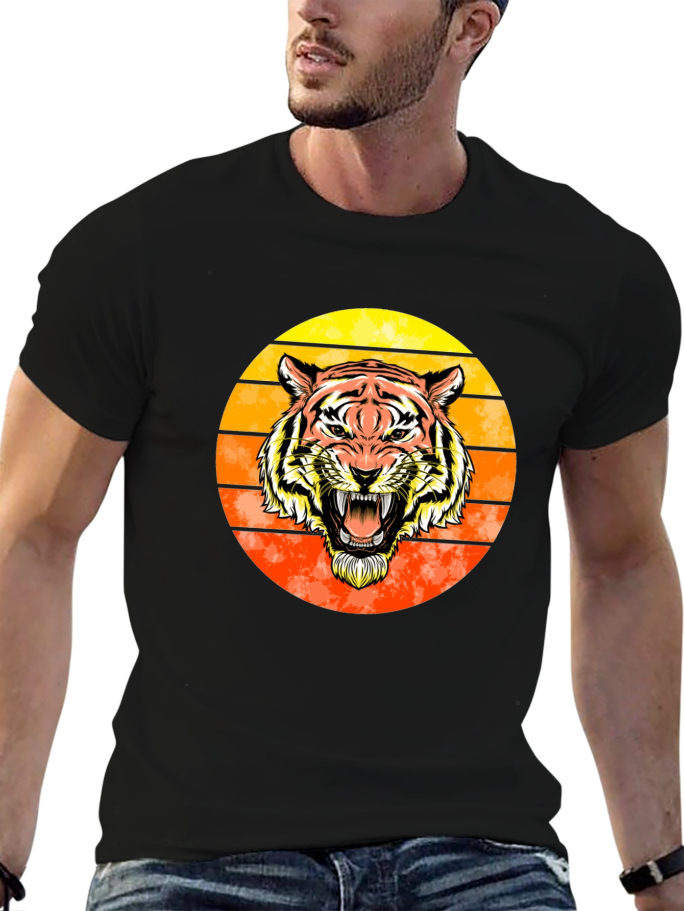 Black Tiger Sunset Graphic Tee - Black Cotton Comfort view 6