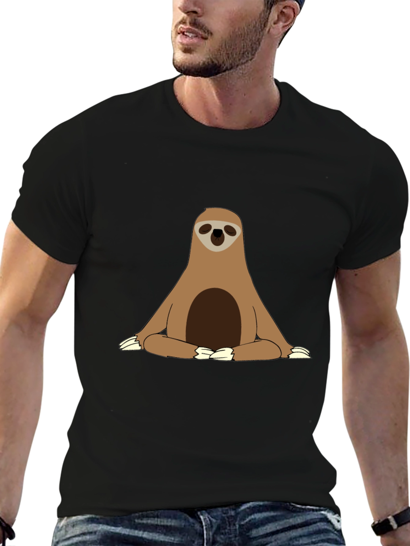 Black Sloth Meditation T-Shirt - Relaxed Zen Style view 6