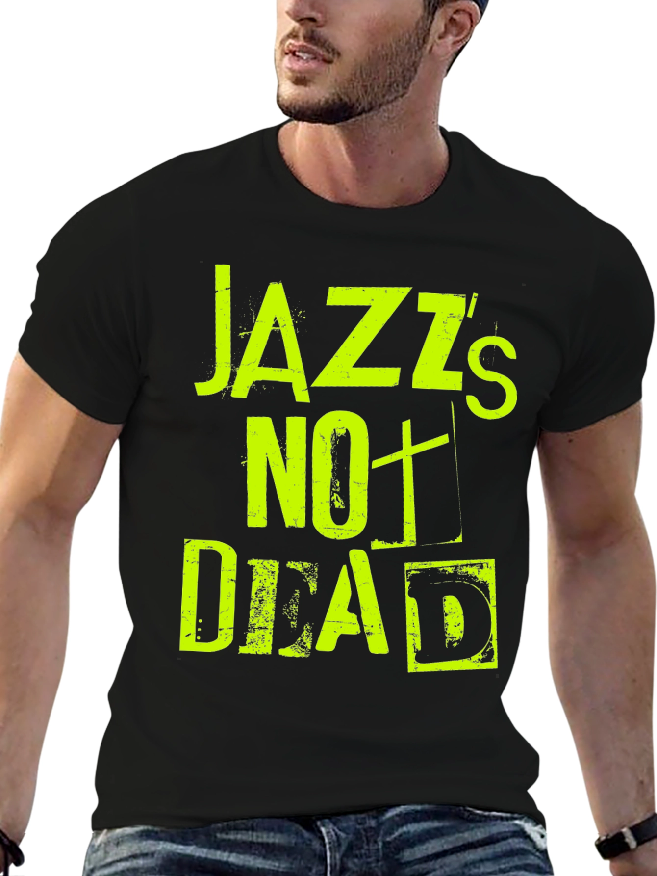 Black Jazz's Not Dead Graphic Tee - Black Cotton T-Shirt view 6