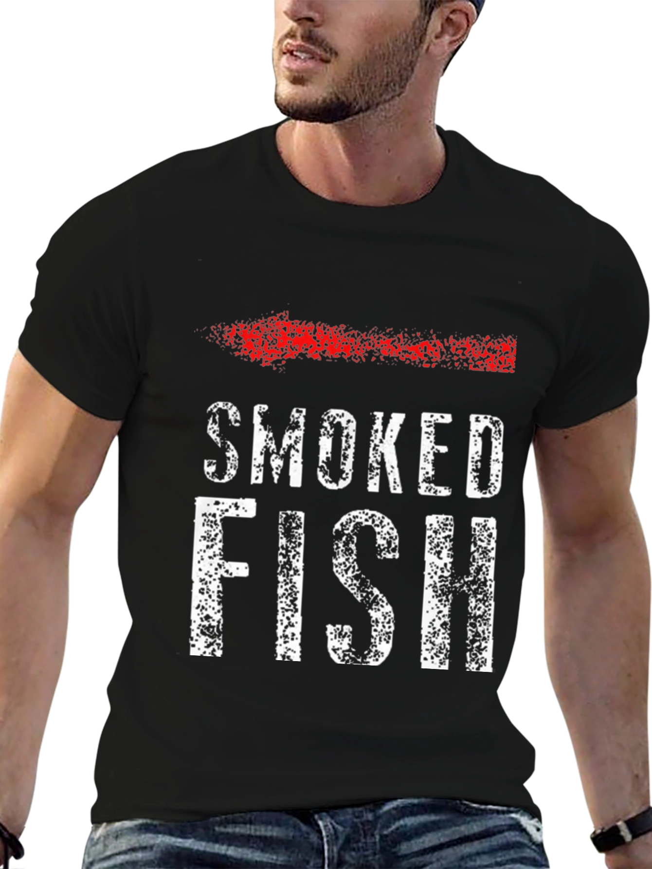 Black Smoked Fish Graphic T-Shirt - Bold Text Design view 6