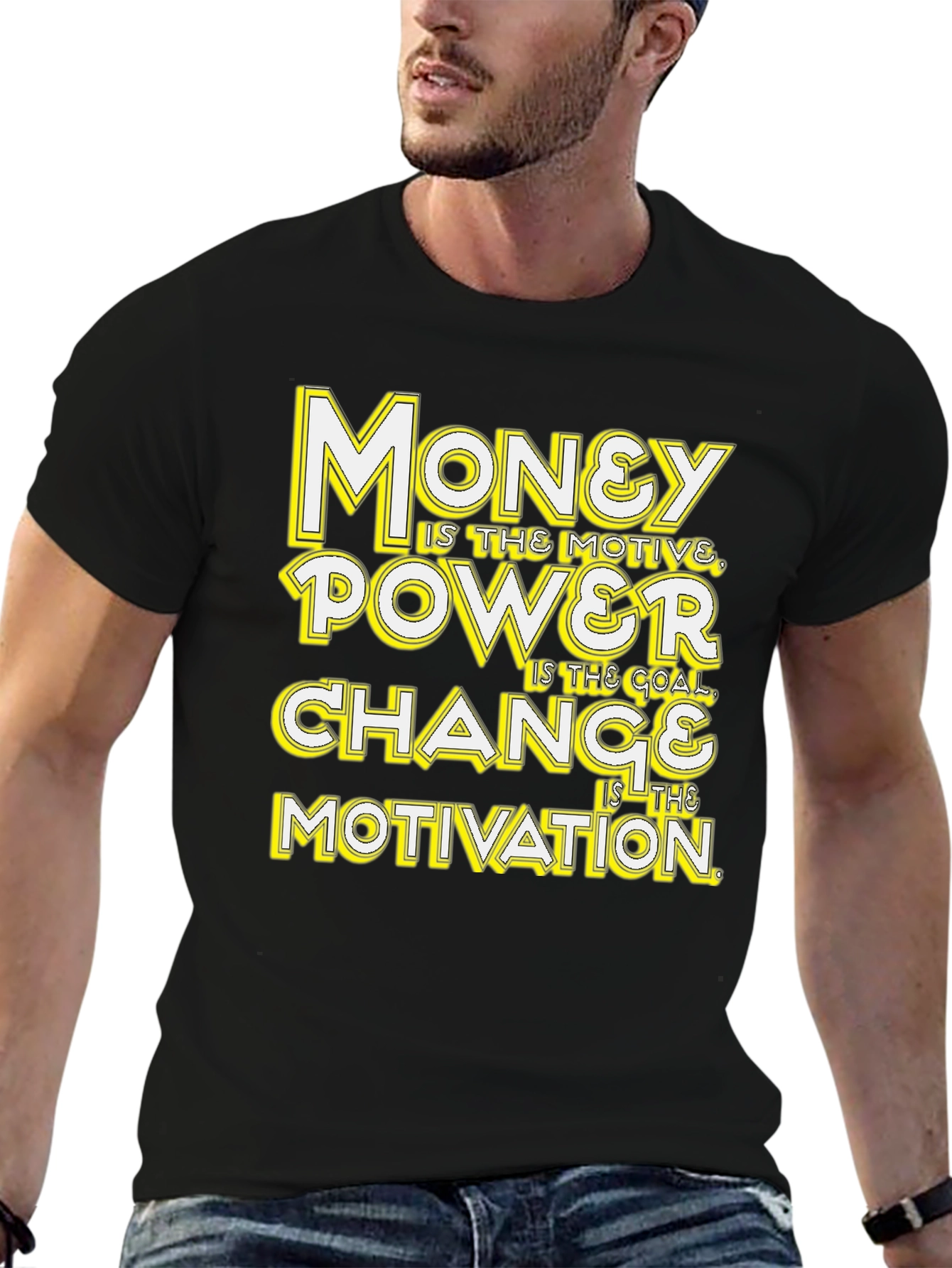 Black Money, Power, Change, Motivation Black Graphic Tee view 6