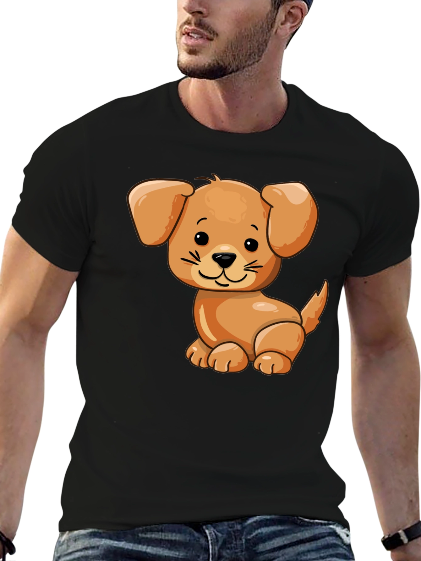 Black Cute Cartoon Dog Black T-Shirt view 6