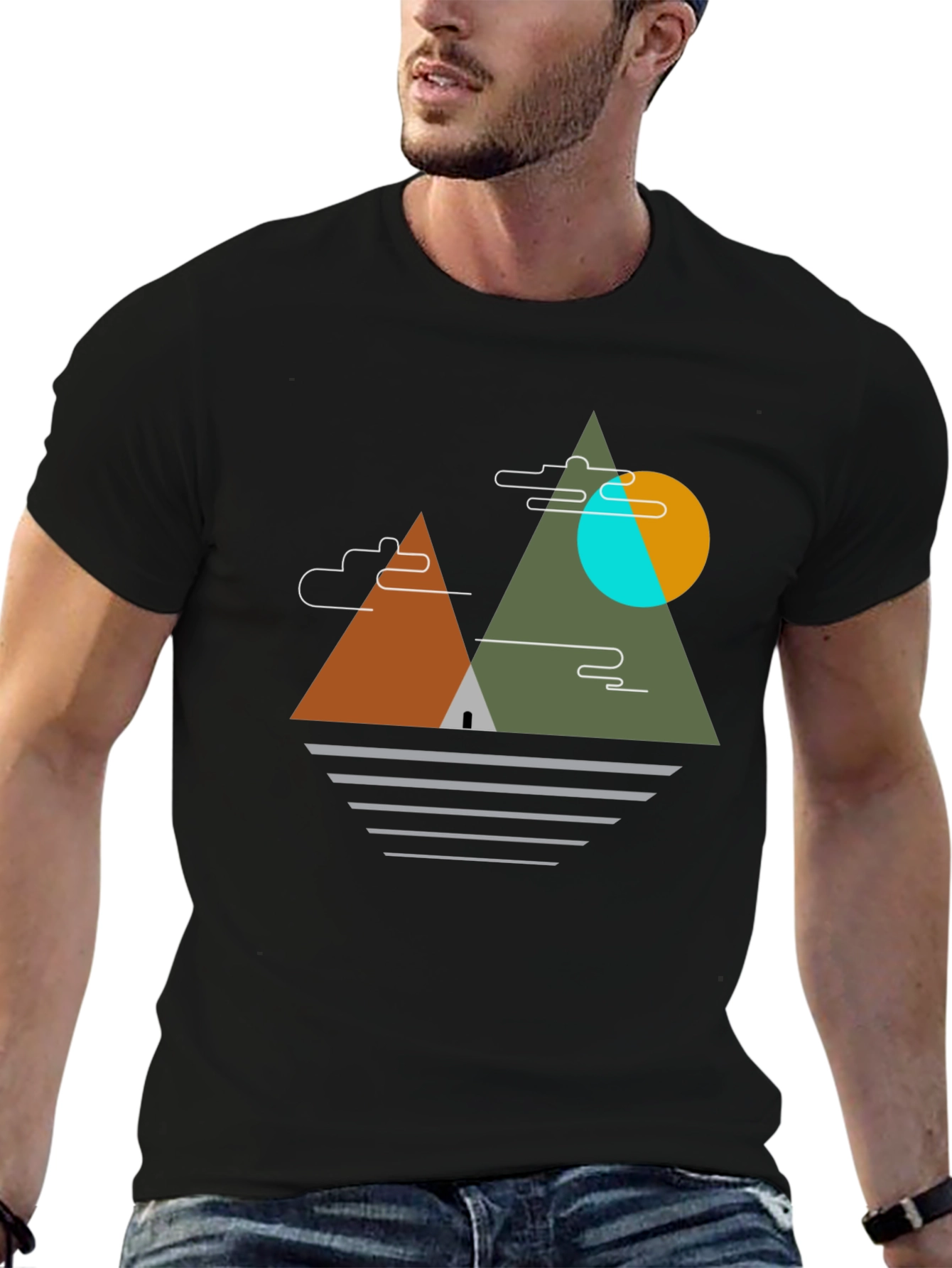 Black Geometric Mountain Graphic Tee - Black view 6