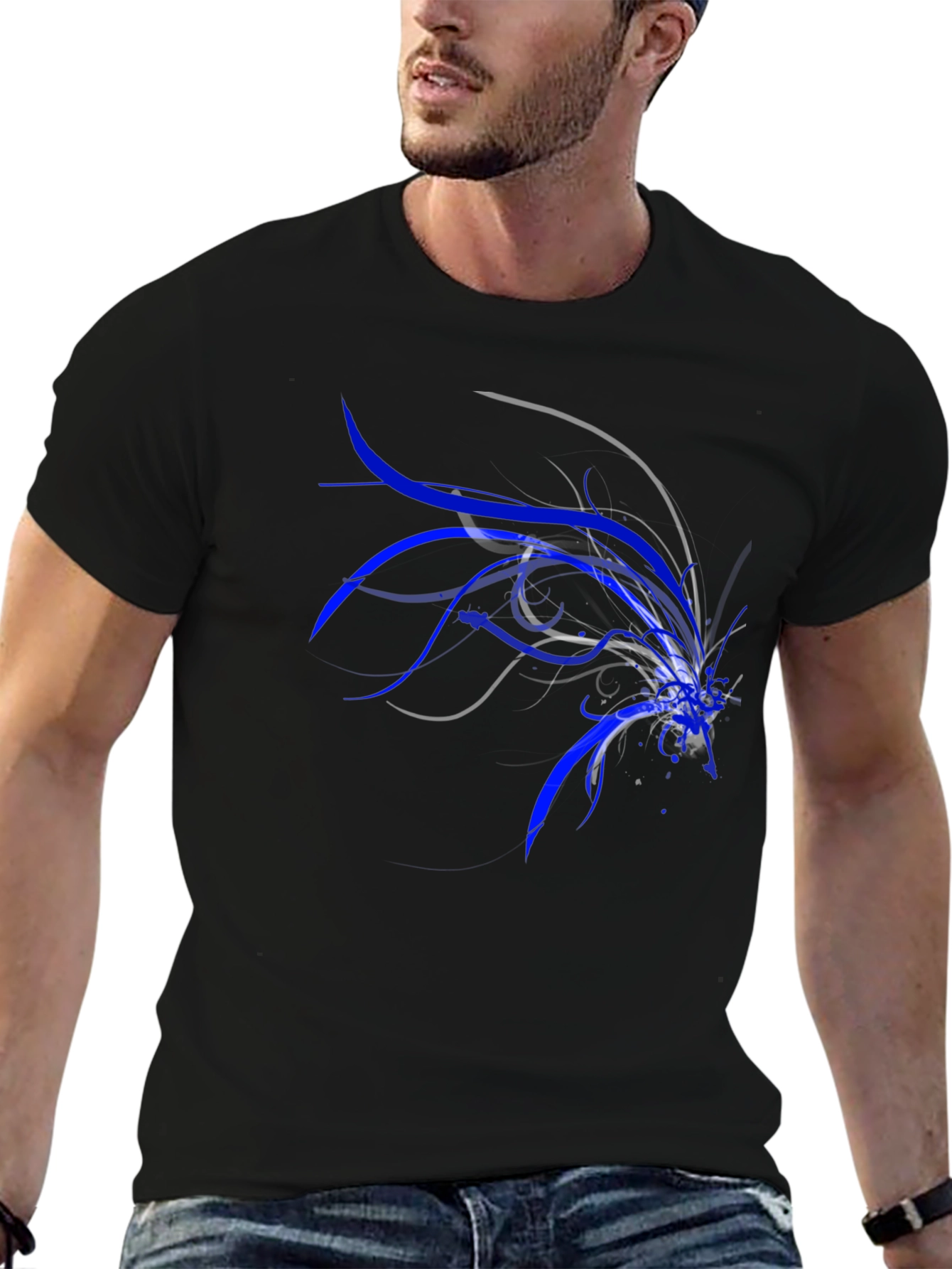 Abstract Blue Graphic Tee - Men's Black T-Shirt - 6
