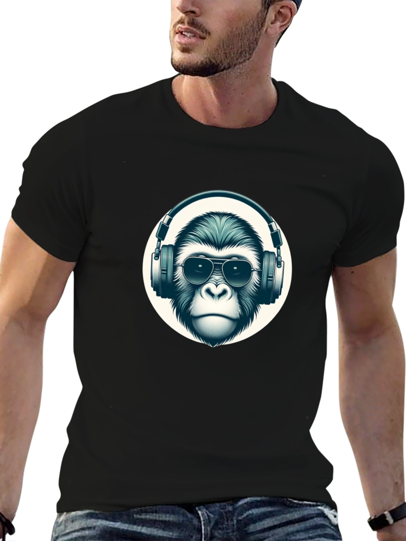 Black Cool Ape Graphic Tee - Black Cotton T-Shirt view 6