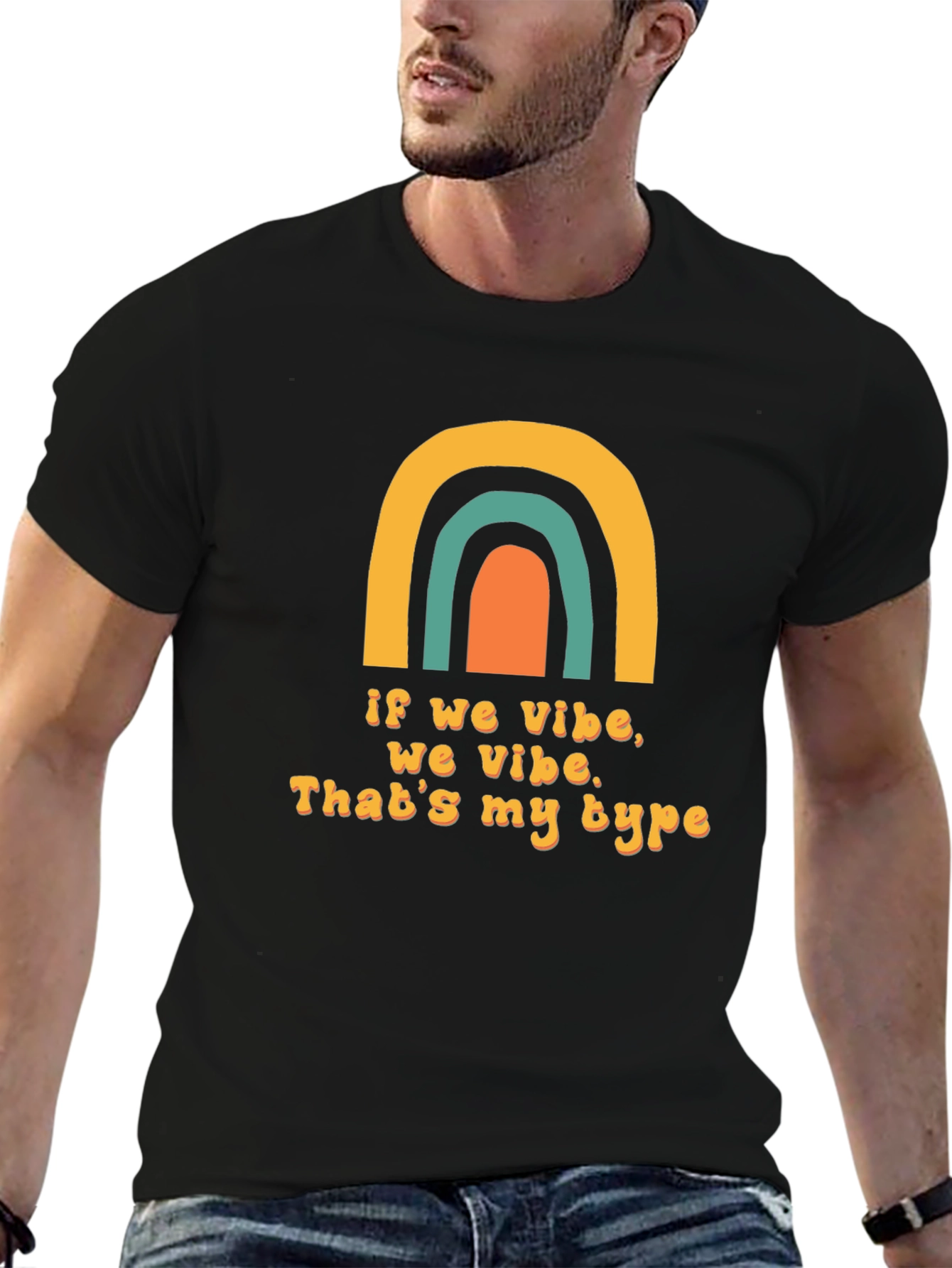 Black Vibe Check Graphic Tee - Trendy Rainbow Design view 6