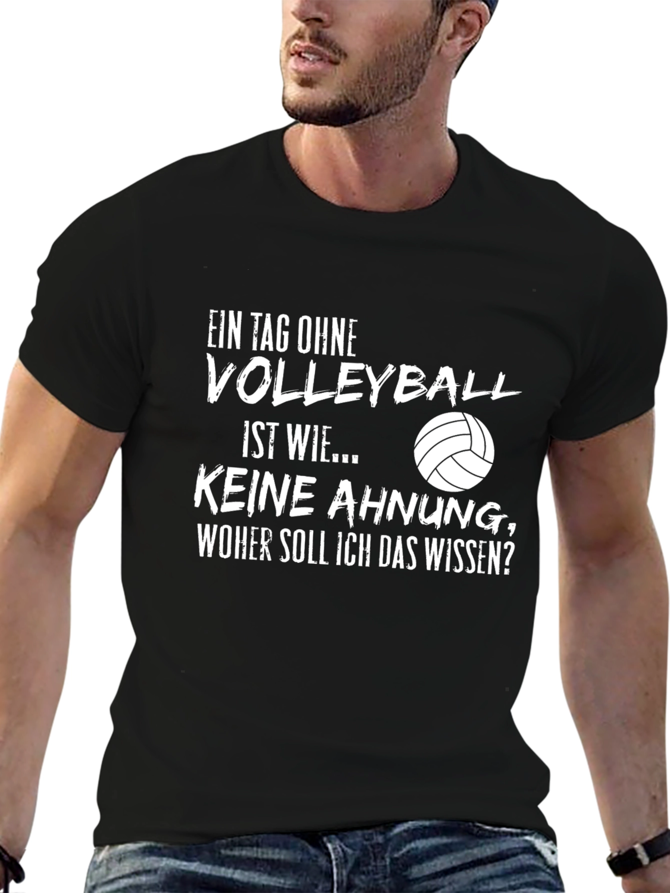 Black Volleyball Lover Graphic T-Shirt - Funny German Quote view 6