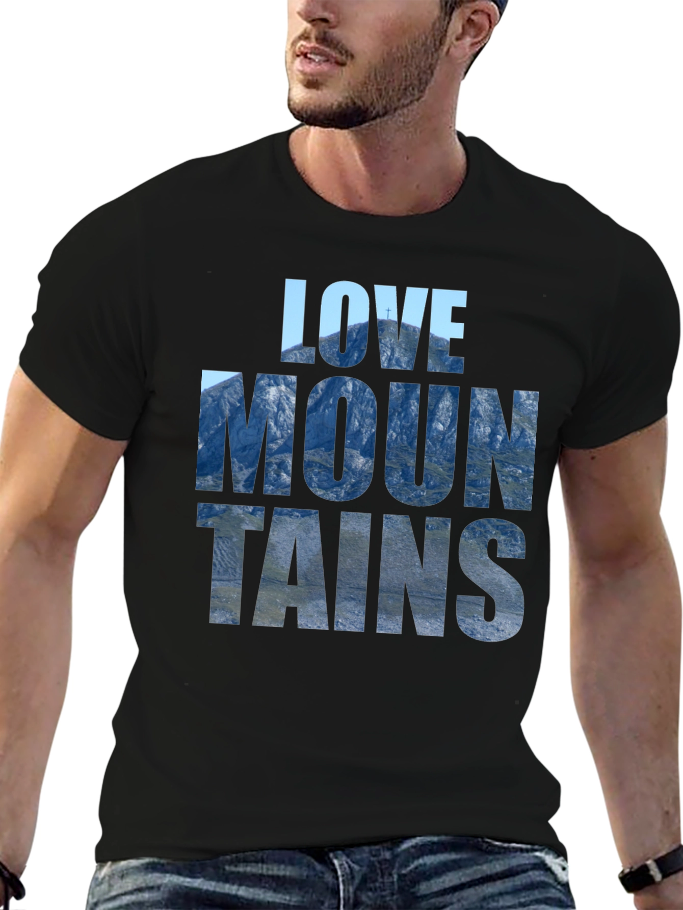 Black Love Mountains Graphic Tee - Nature Inspired Black T-Shirt view 6