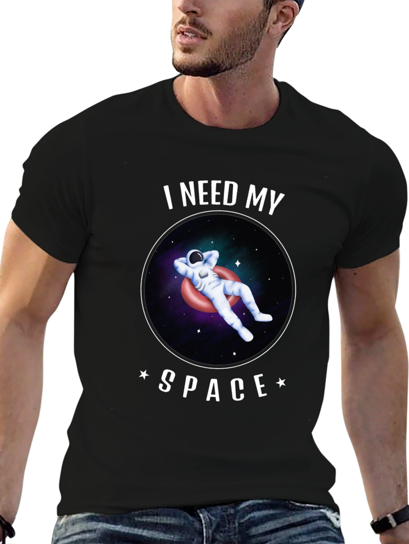 Black I Need My Space Astronaut Graphic T-Shirt view 6