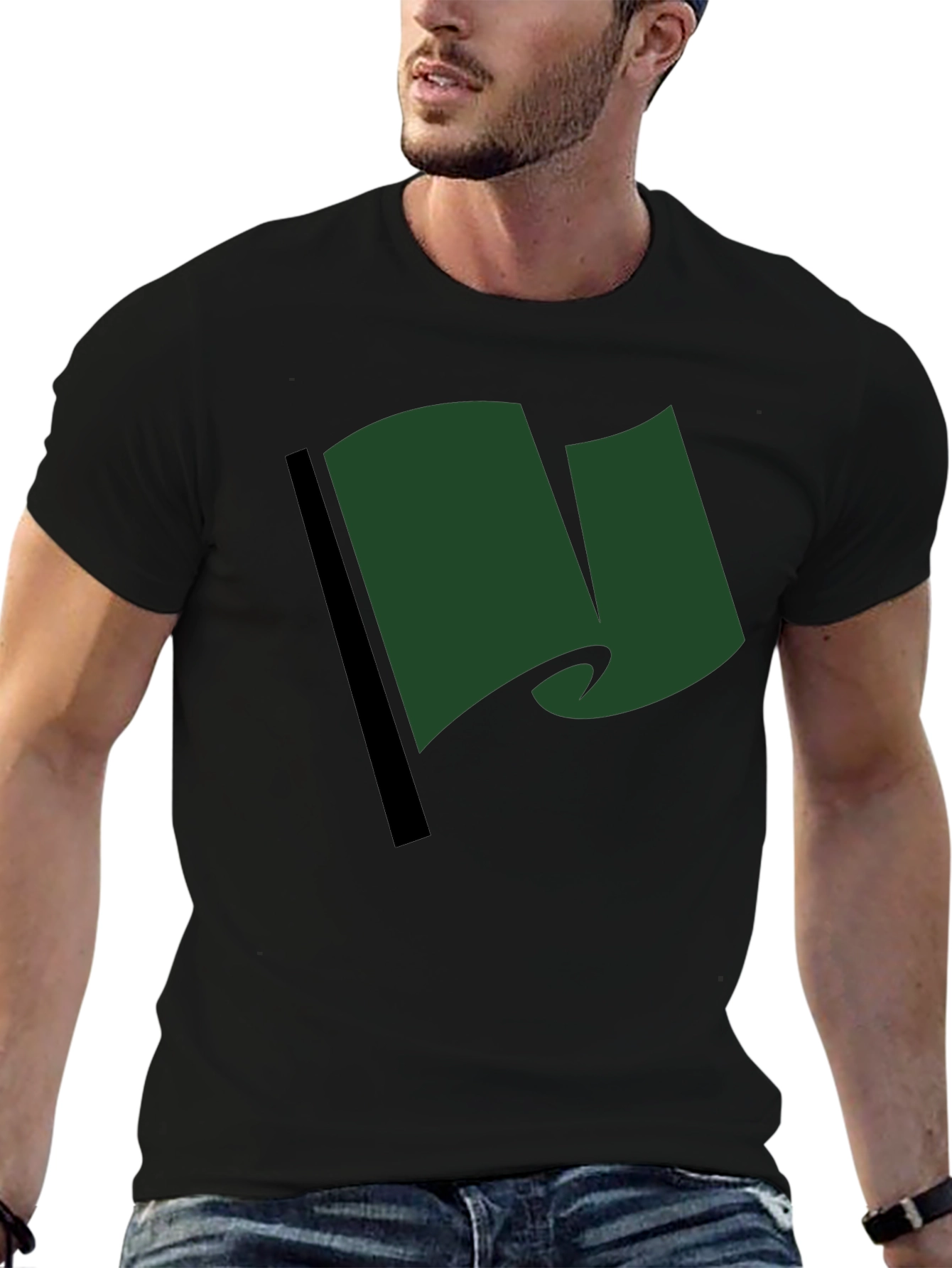 Black Green Flag Graphic Tee - Casual Black T-Shirt view 6