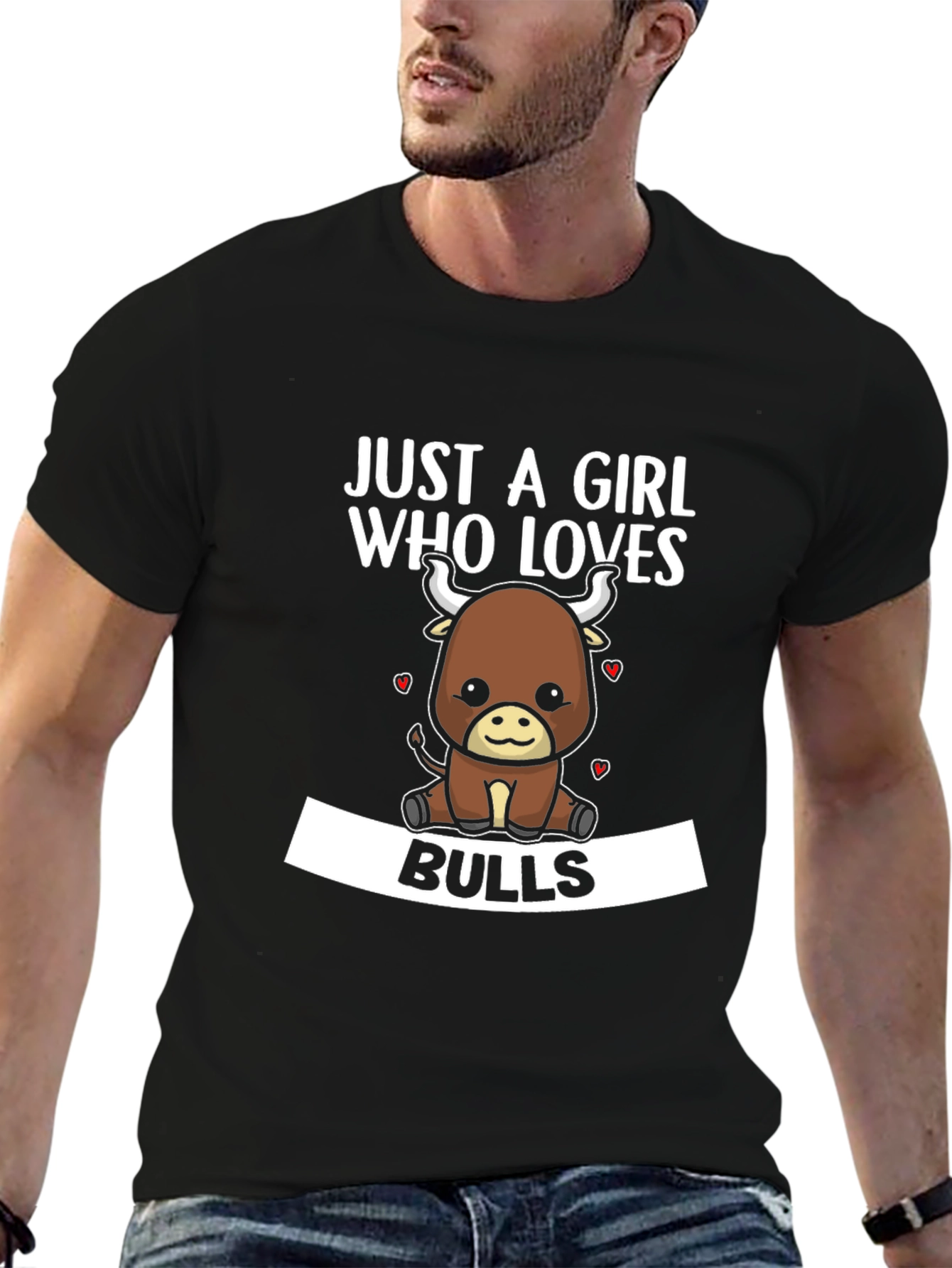 Black Just A Girl Who Loves Bulls T-Shirt view 6