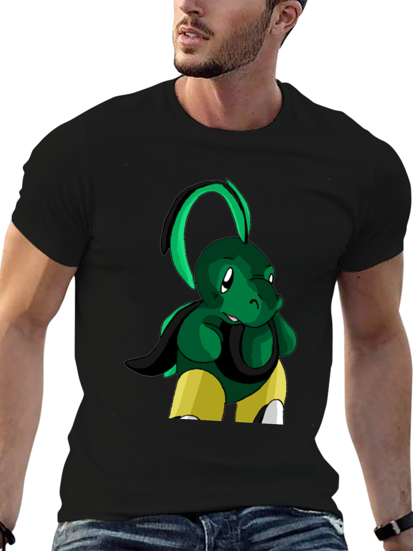 Black Cool Turtle Cartoon Graphic Black T-Shirt view 6