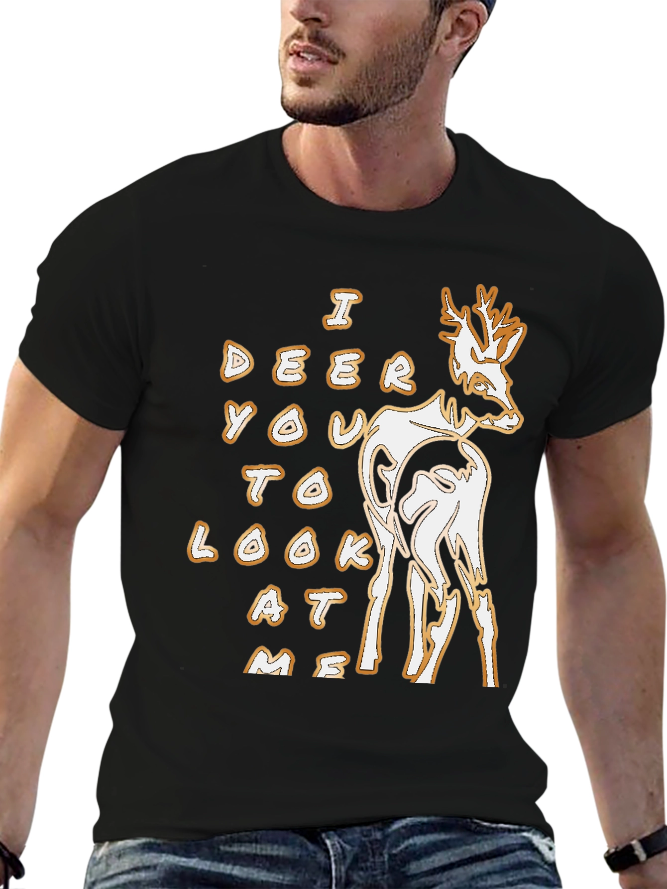 Black Deer Graphic Tee - 'I Deer You To Look At Me' Black T-Shirt view 6