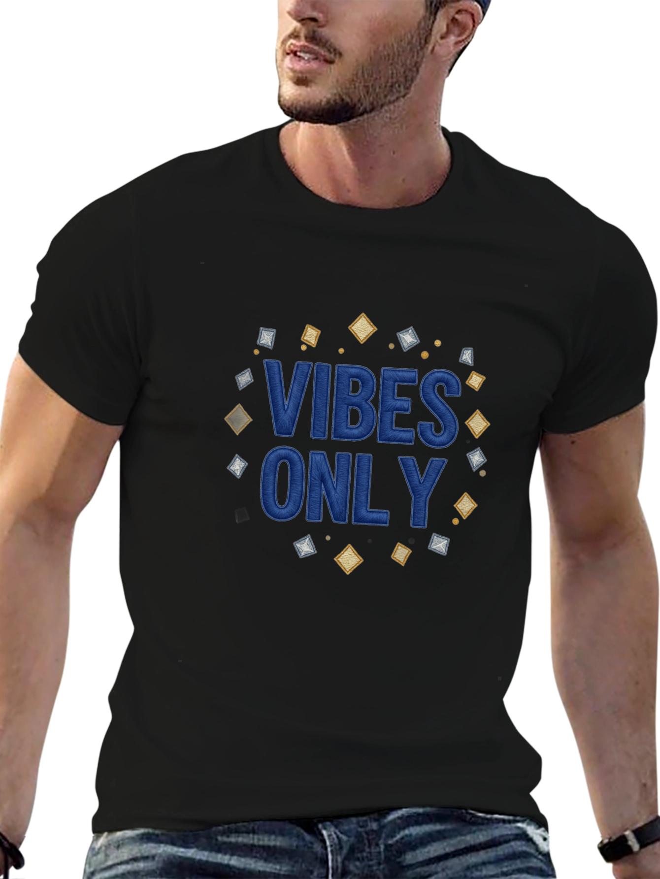 Black Vibes Only Graphic Tee - Men's Black Casual T-Shirt view 6