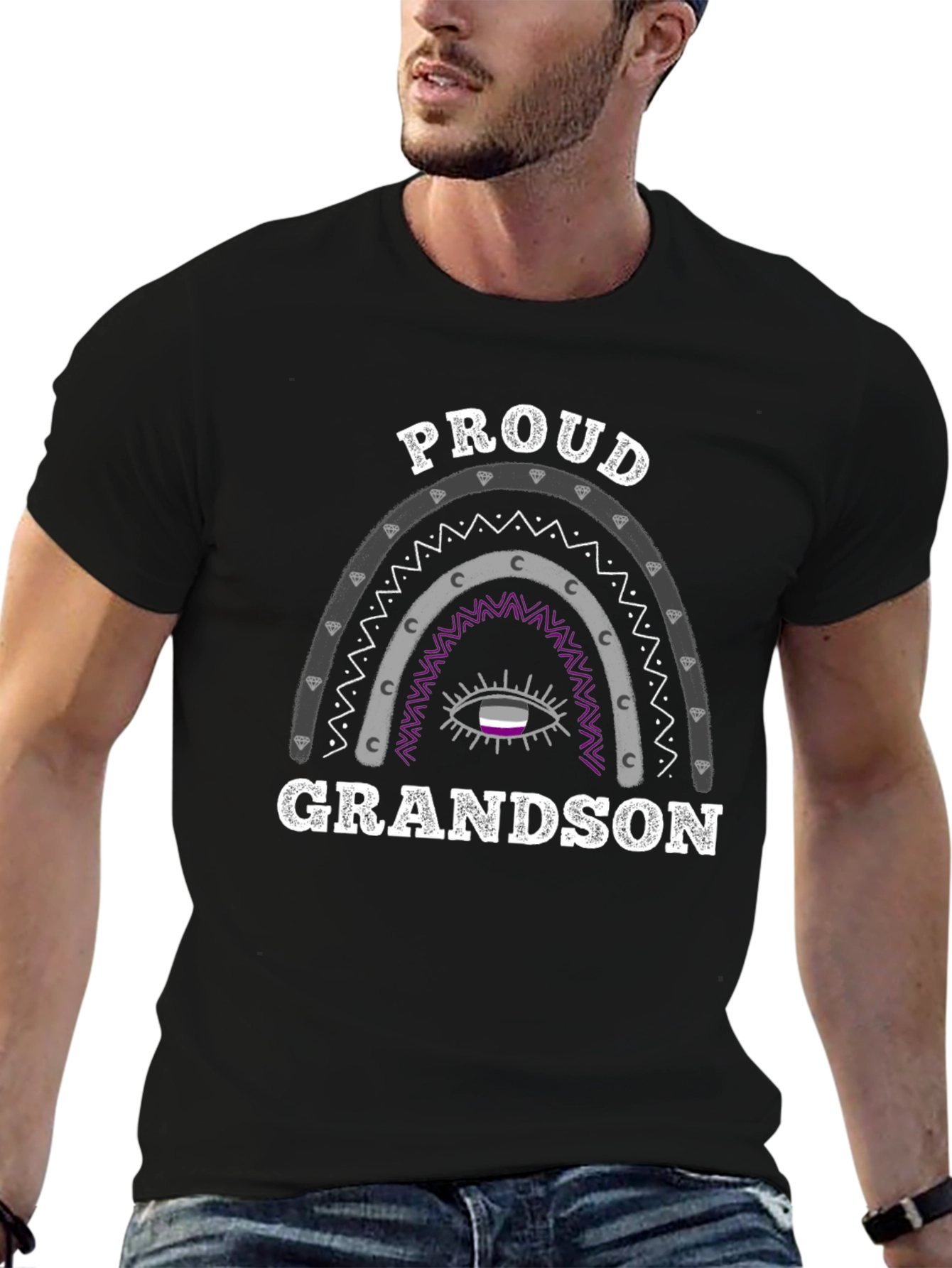 Black Proud Grandson Asexual Pride T-Shirt view 6