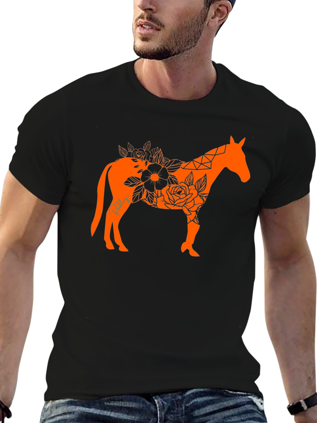 Black Floral Horse Graphic Tee view 6