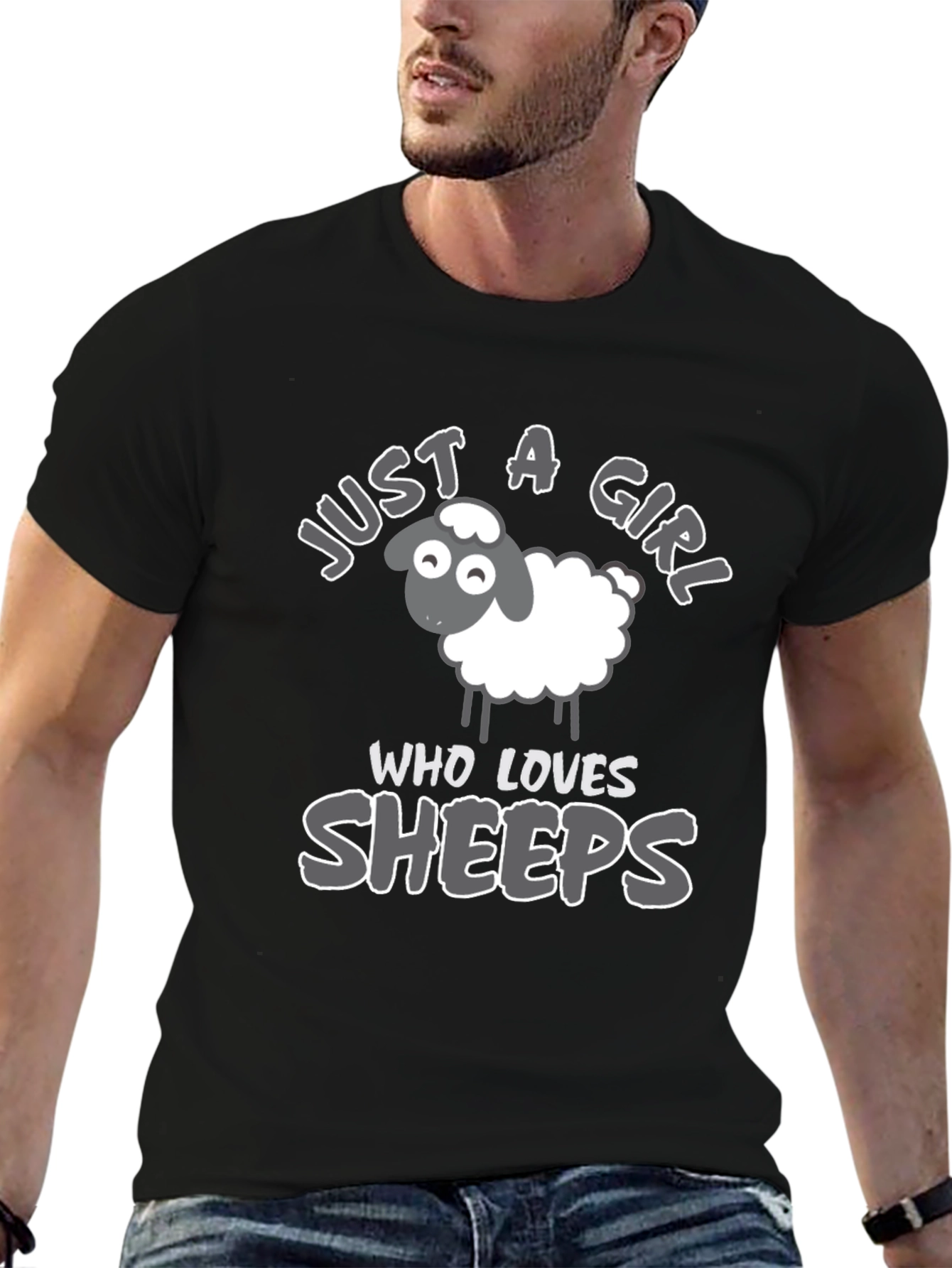 Black Just A Girl Who Loves Sheep T-Shirt view 6
