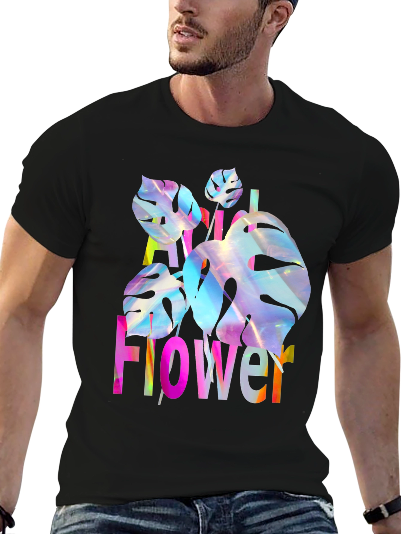 Black Floral Graphic Print Men's T-Shirt view 6