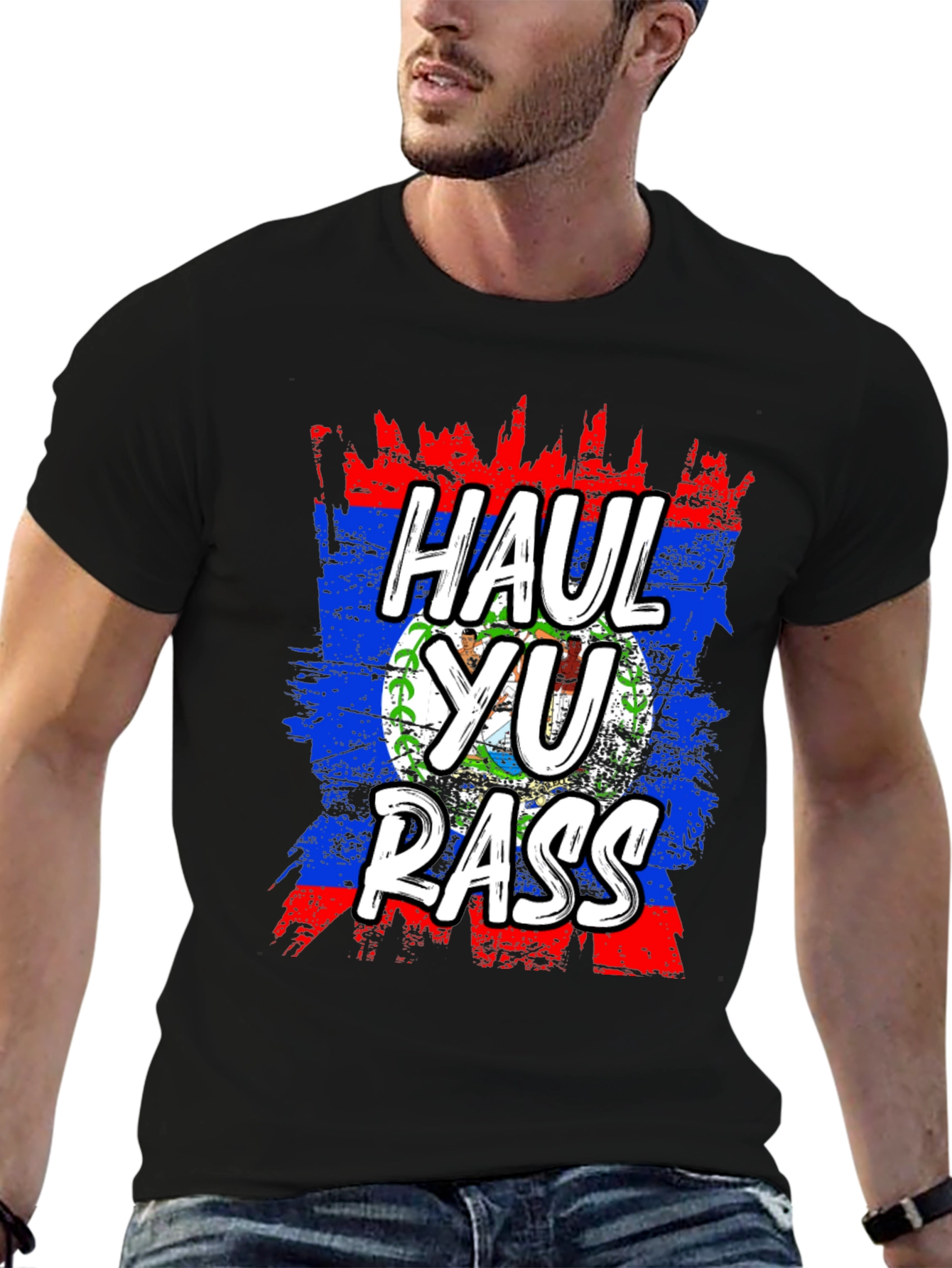 Black Haul Yu Rass T-Shirt - Belize Flag Graphic Tee view 6