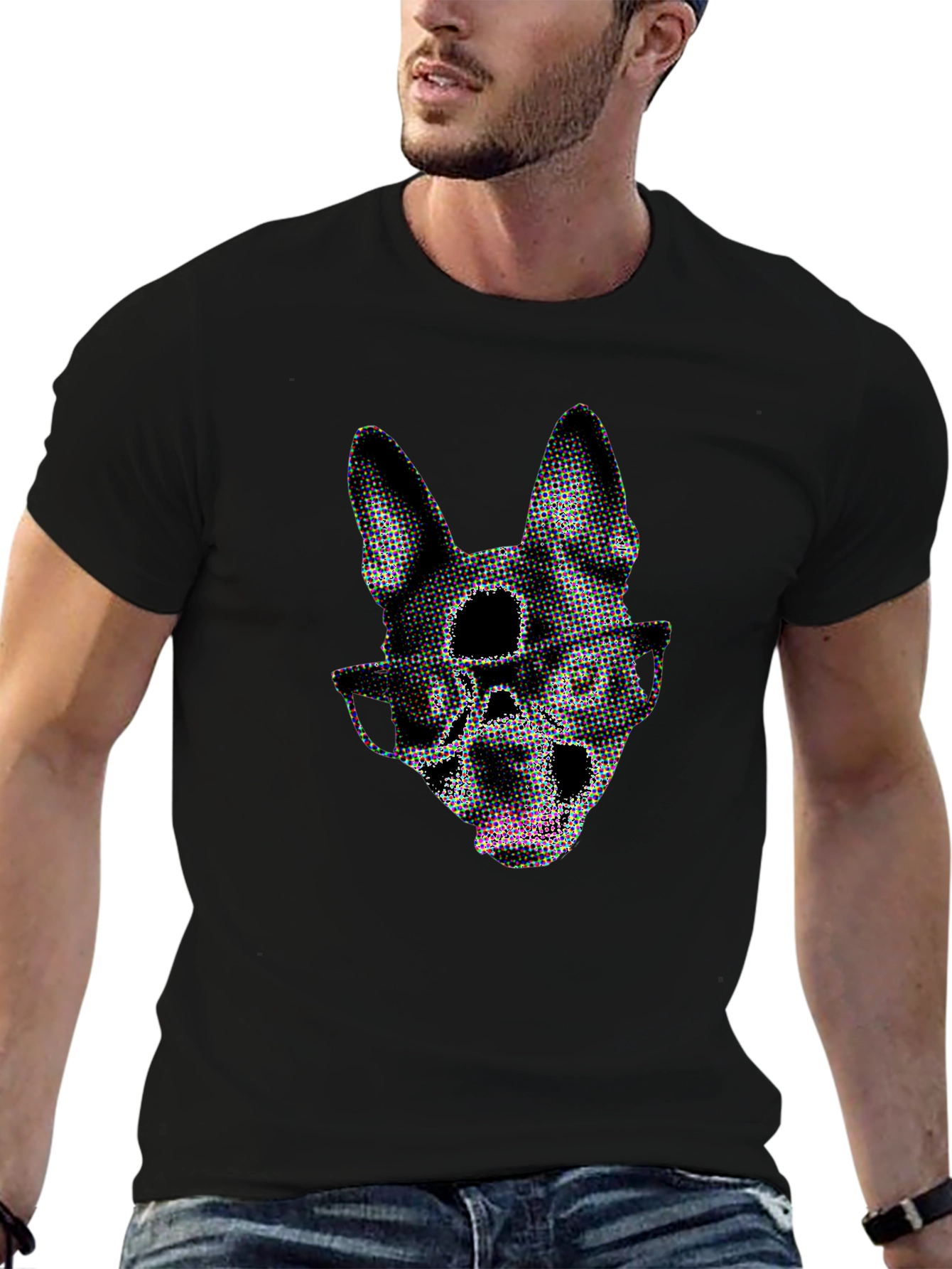 Black Dog Skull Graphic Tee - Black Crew Neck view 6