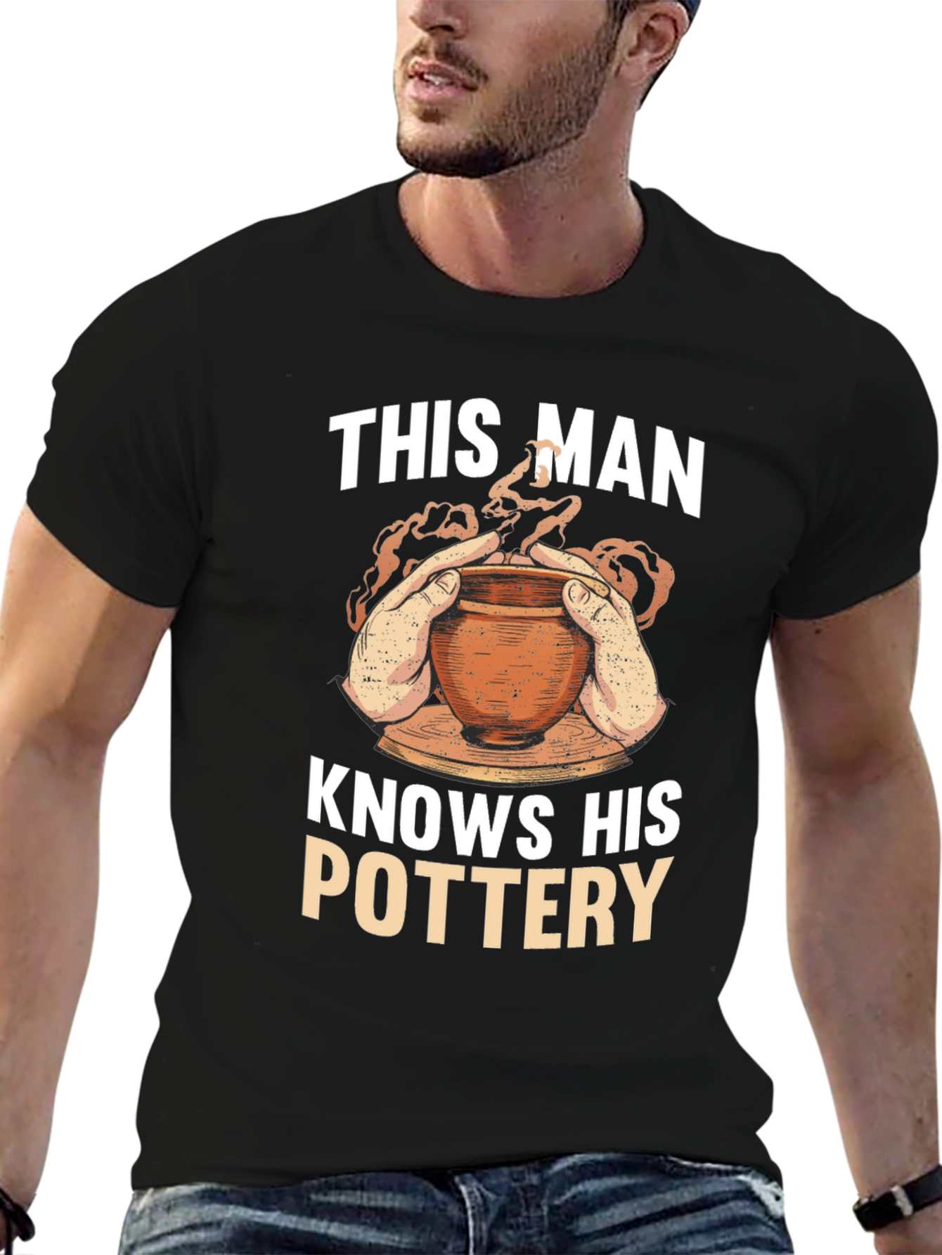 Black Pottery Enthusiast T-Shirt - 'This Man Knows His Pottery' view 6