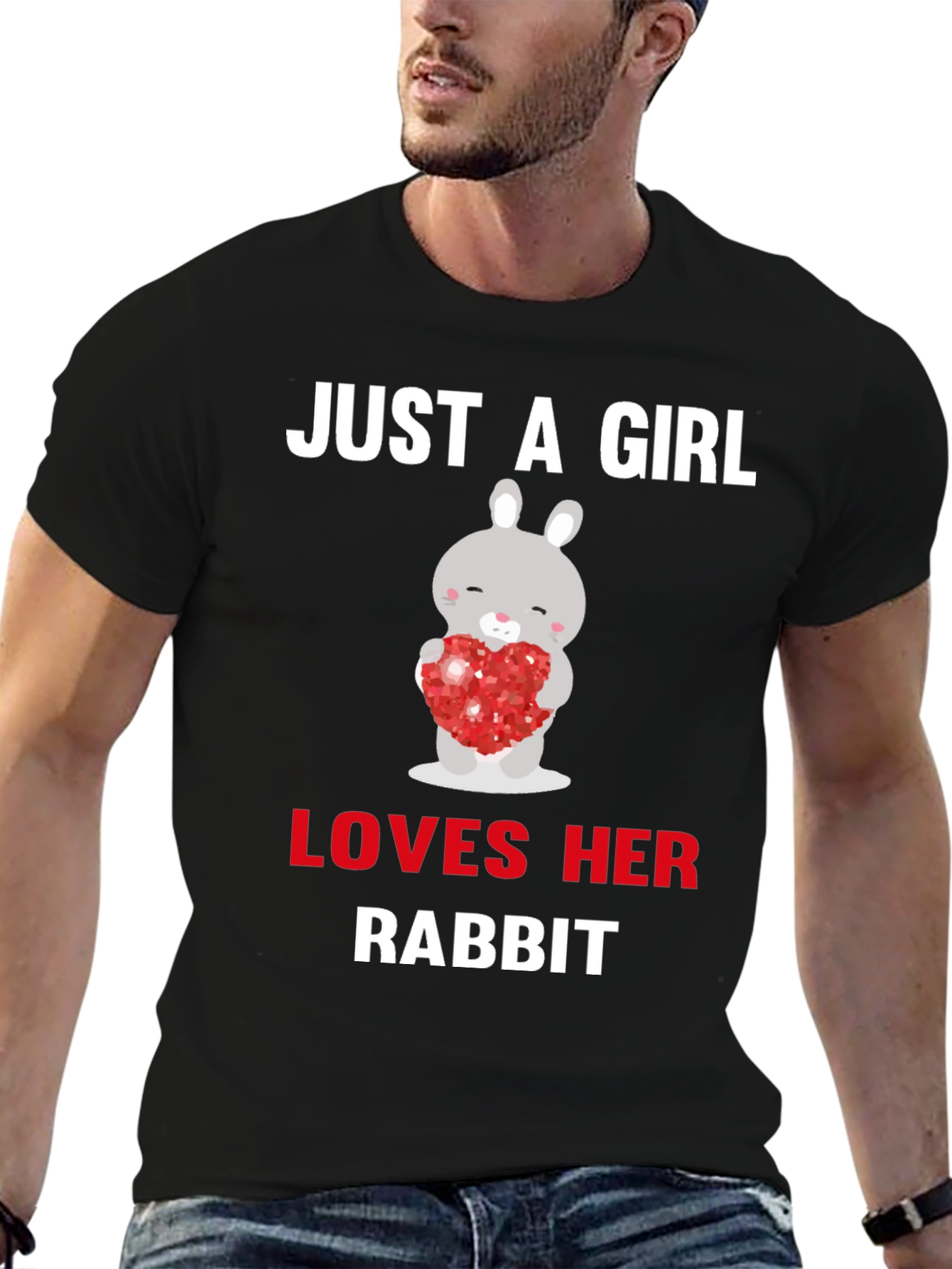 Black Just A Girl Loves Her Rabbit T-Shirt view 6