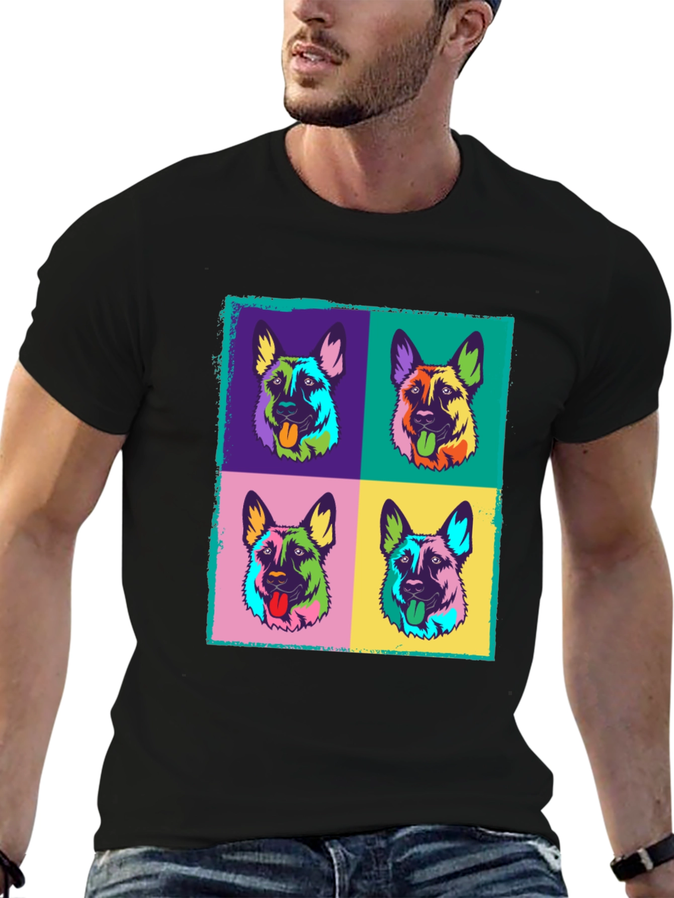 Black Pop Art Dog Print T-Shirt view 6