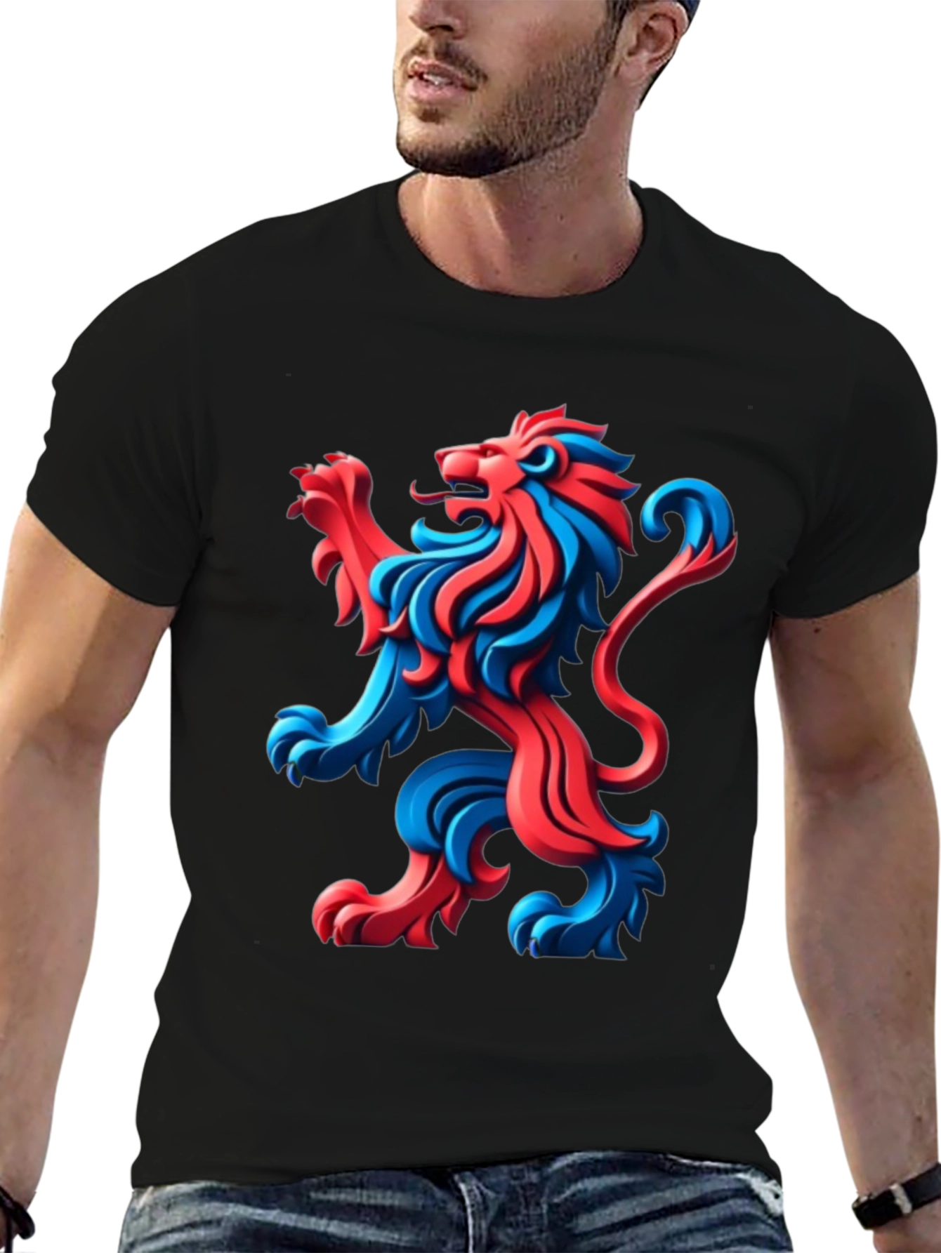 Black Bold Lion Graphic Tee - Black Cotton T-Shirt view 6
