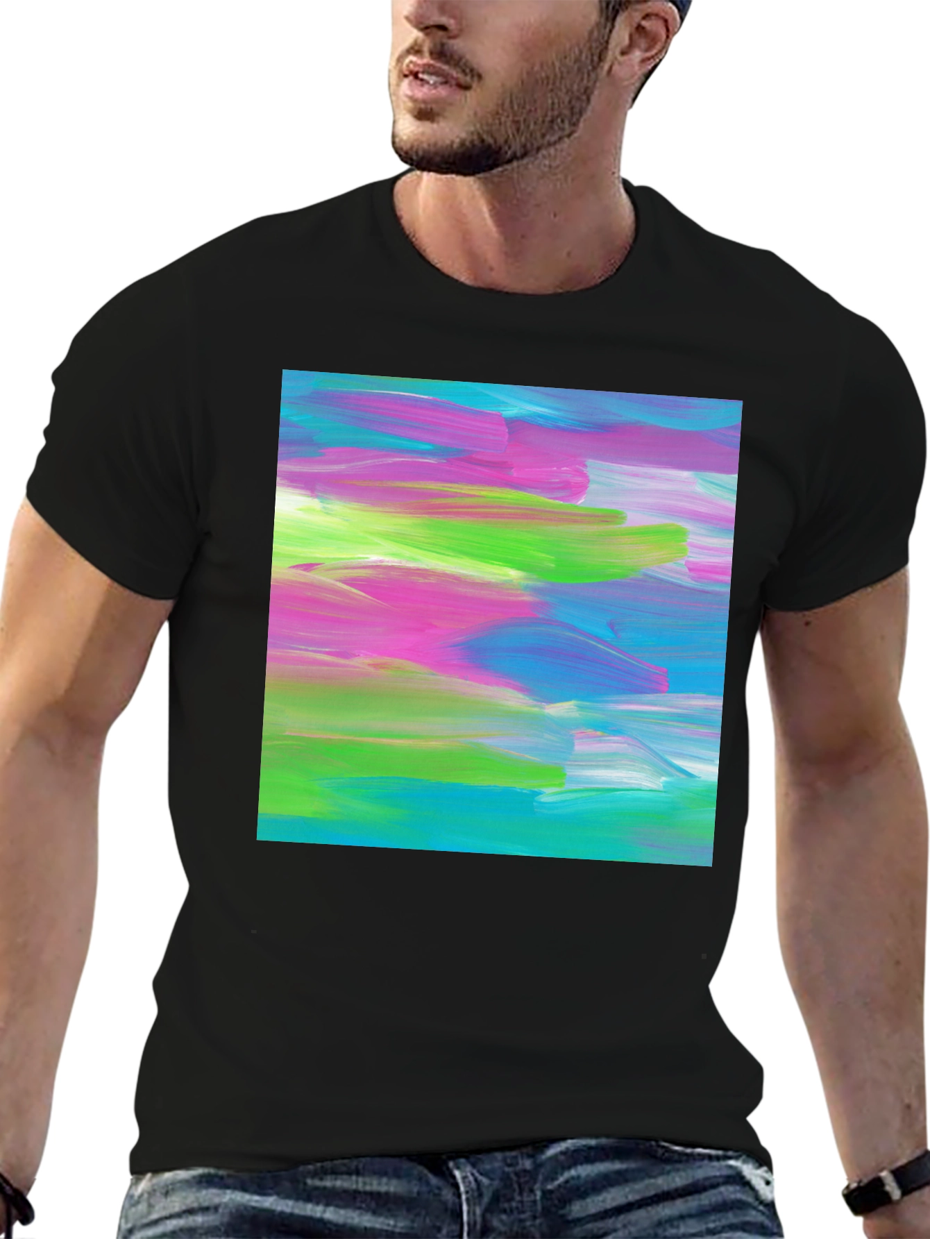Black Abstract Art Graphic Tee - Modern Brushstroke T-Shirt view 6