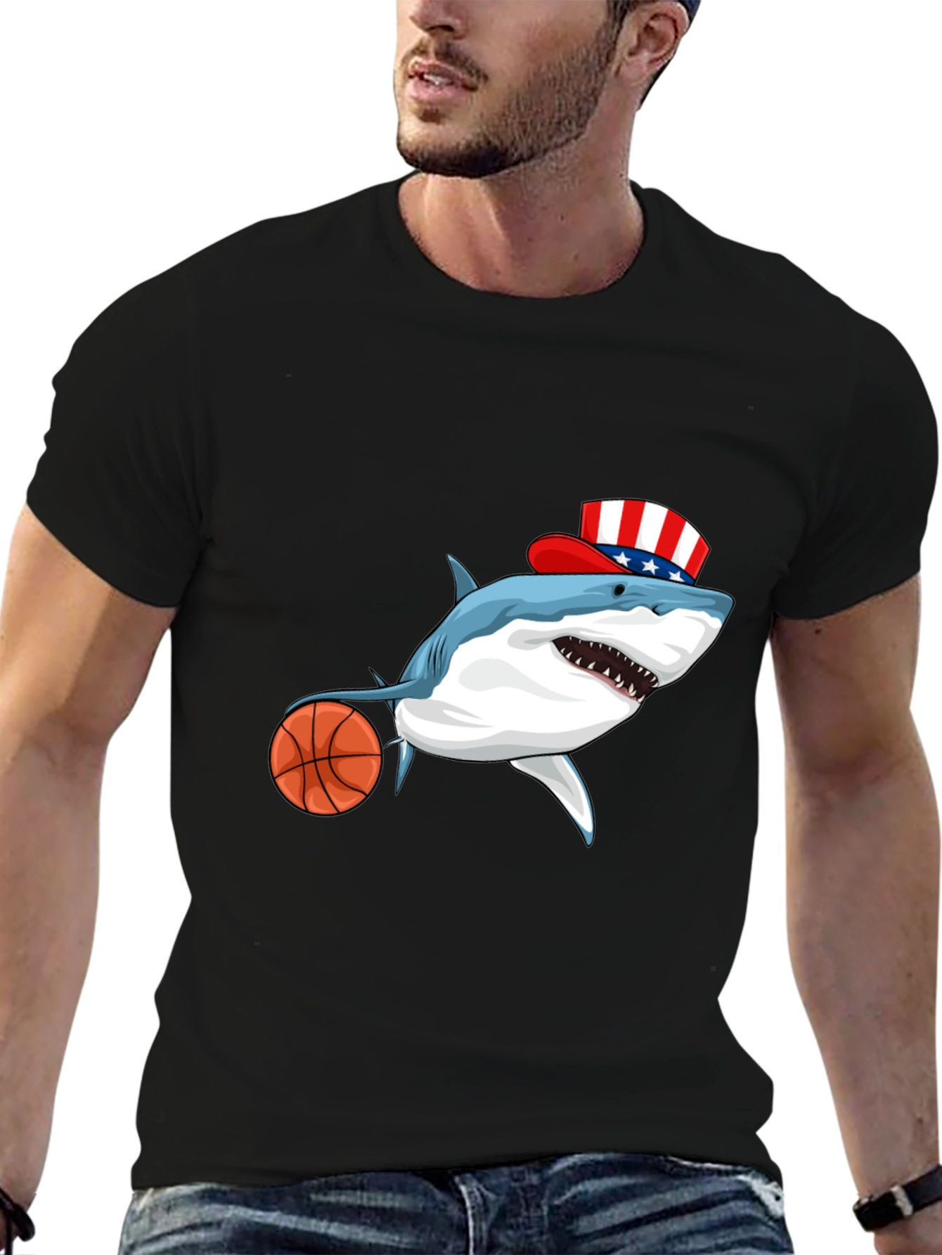 Black Shark Basketball Patriotic T-Shirt view 6