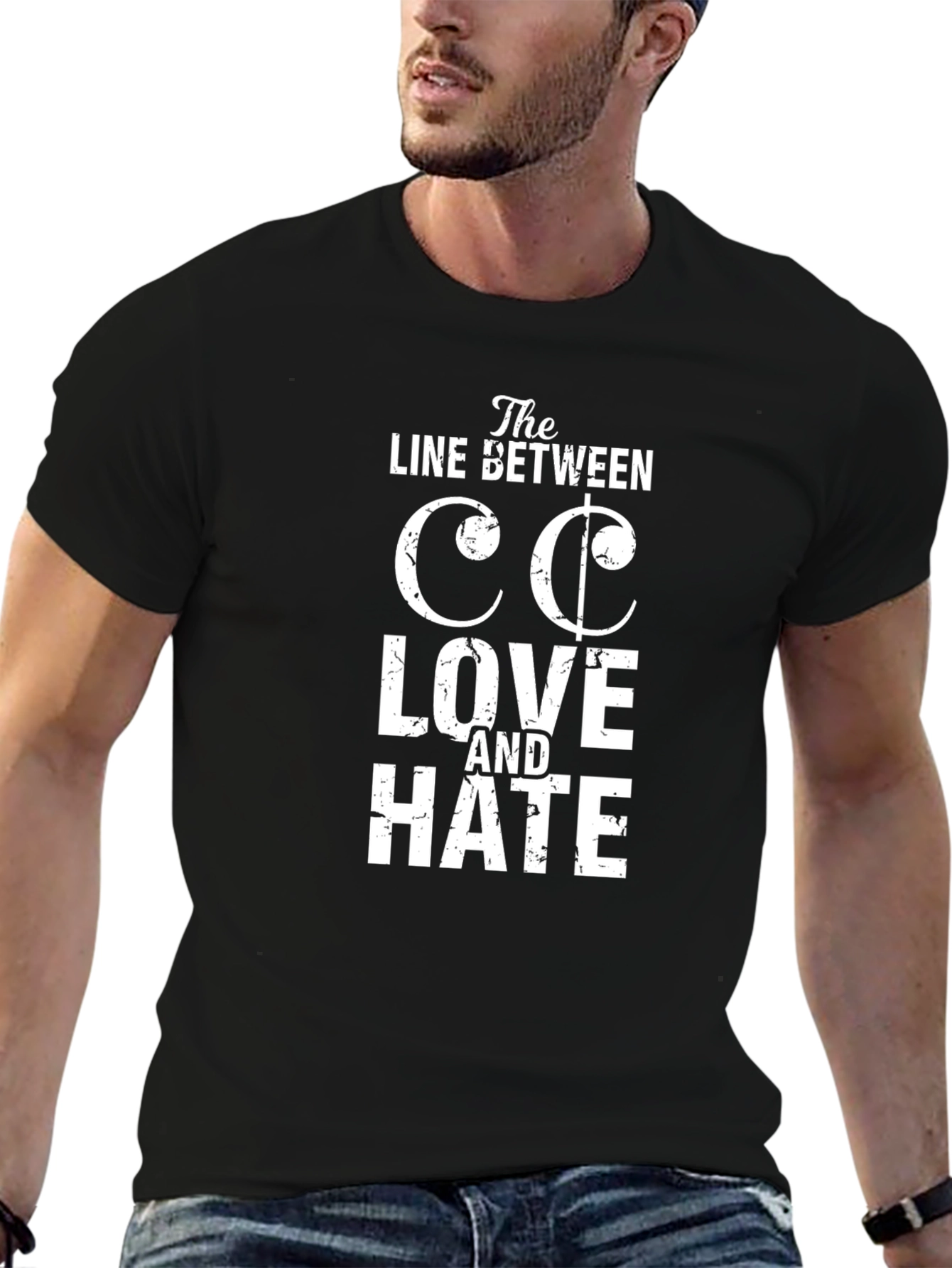 Black Love & Hate T-Shirt - Black Cotton Tee view 6