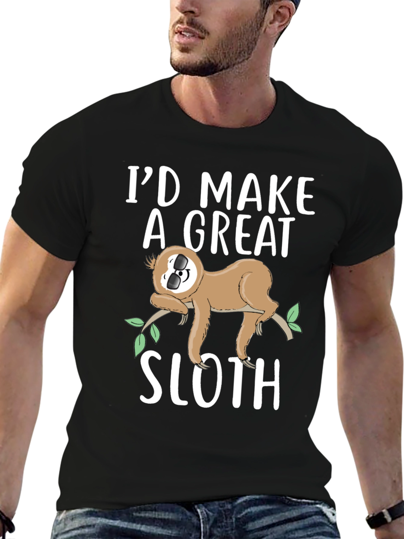 Black I'd Make a Great Sloth T-Shirt view 6