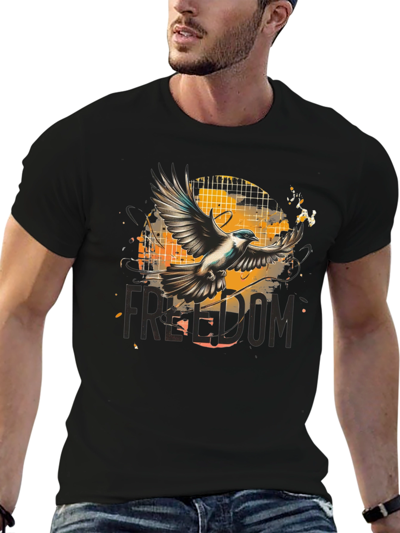 Black Freedom Bird Graphic T-Shirt view 6