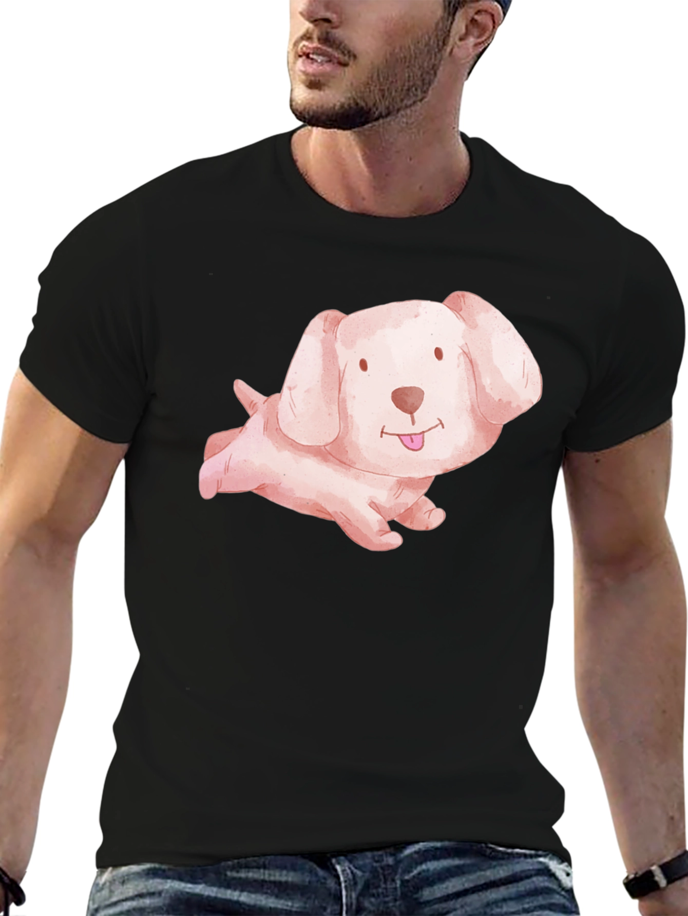 Black Cute Puppy Dog Black T-Shirt view 6