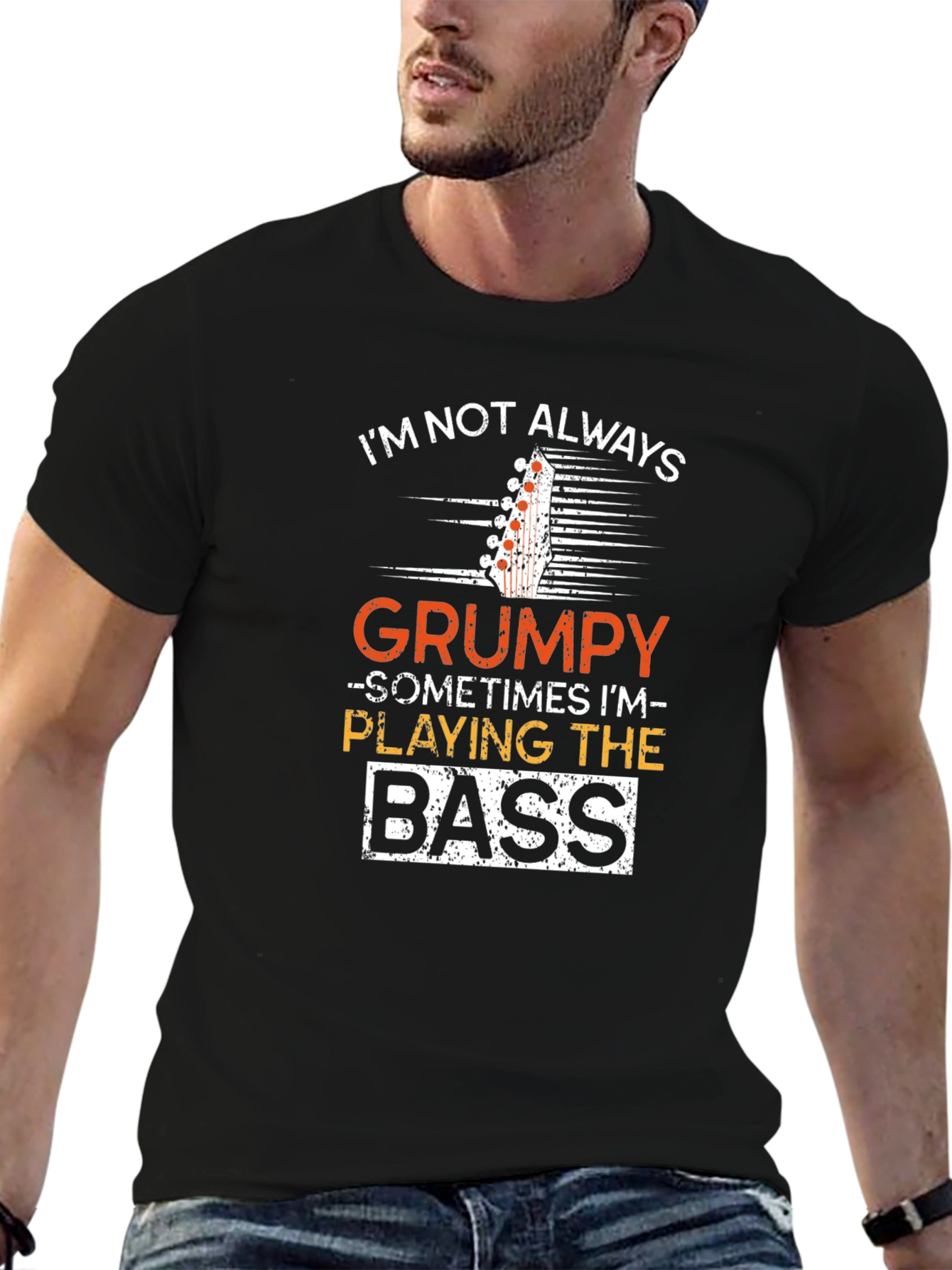 Black Grumpy Bass Player T-Shirt - Musician Humor Tee view 6