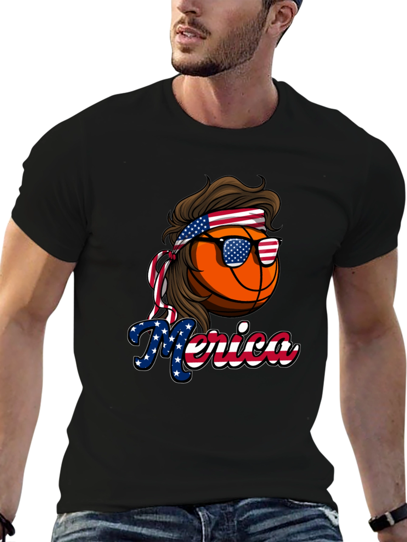 Black Basketball Merica T-Shirt, Patriotic Tee view 6
