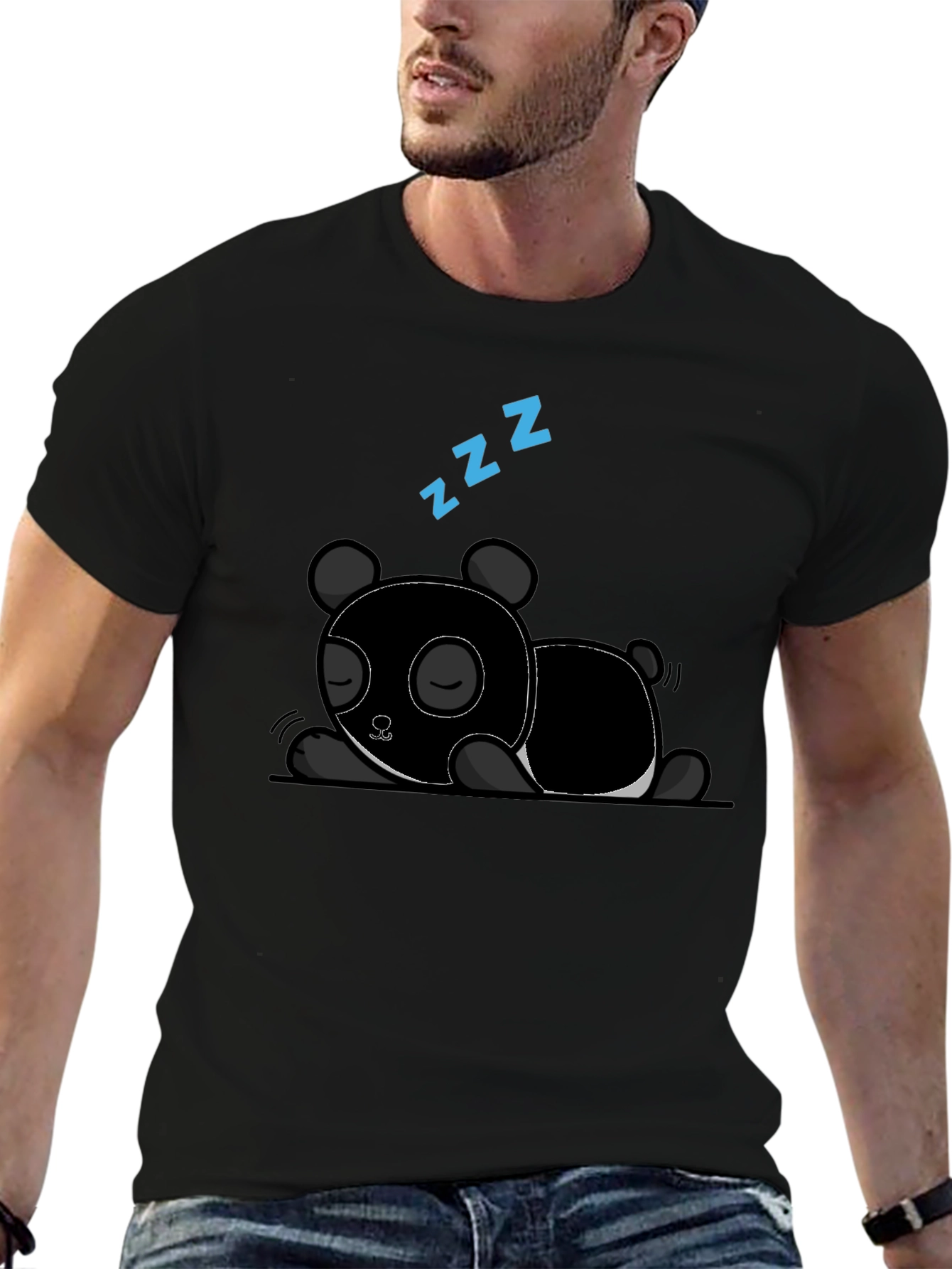 Black Sleeping Panda Graphic Tee - Black Cotton T-Shirt view 6