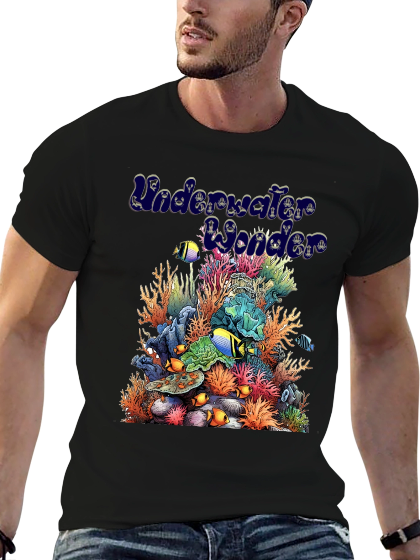 Black Underwater Wonder Graphic Tee - Black Cotton Casual Shirt view 6