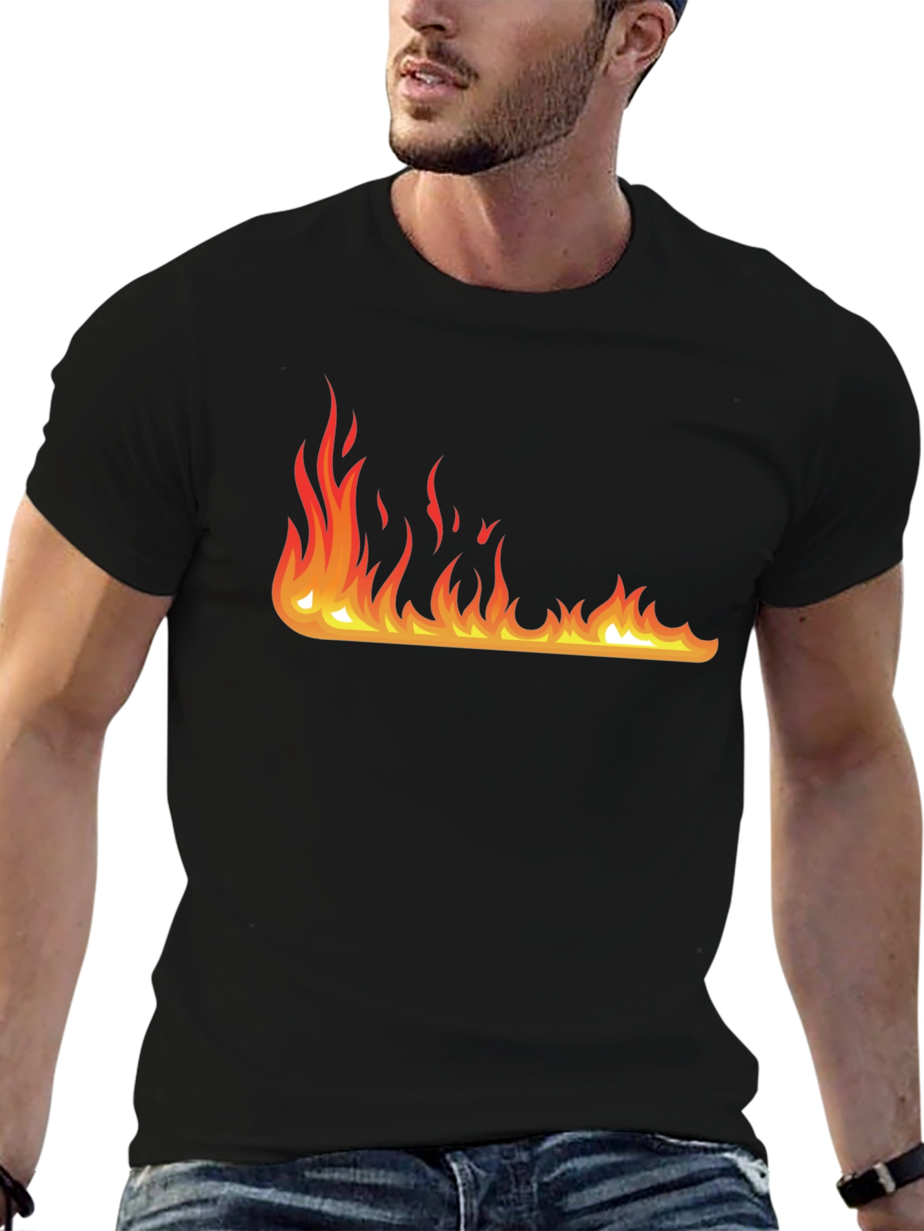 Black Fire Graphic Black T-Shirt - Bold Design, Casual Wear view 6