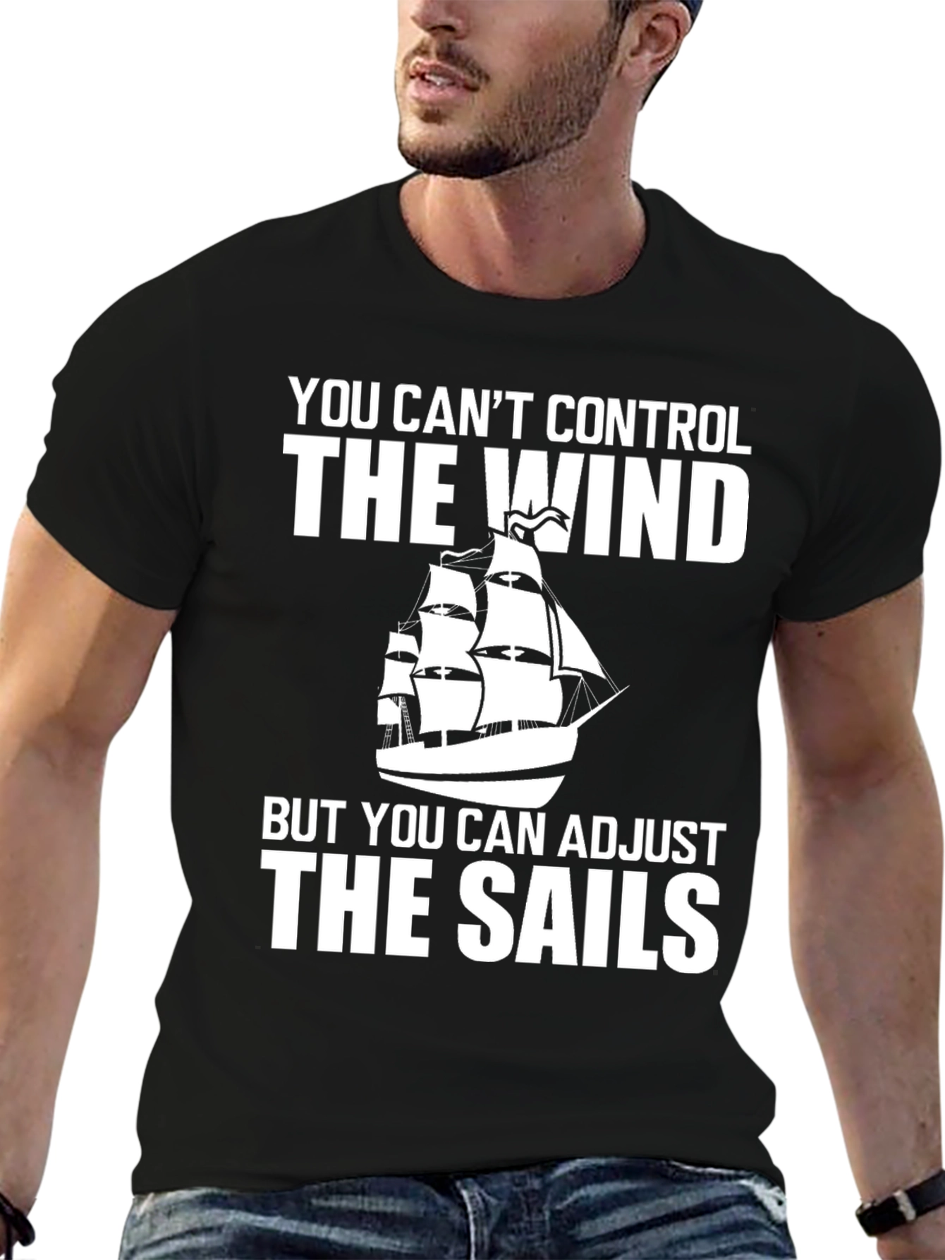 Black Nautical T-Shirt: Adjust the Sails Tee view 6