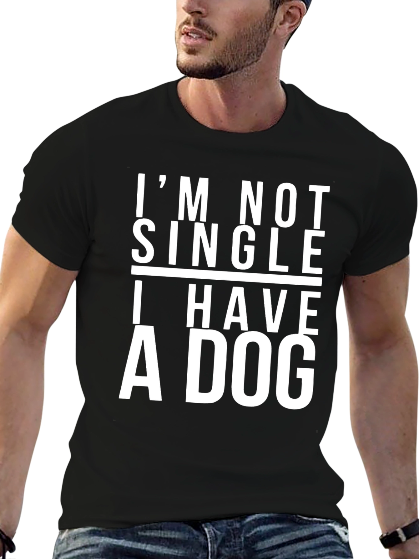 Black I'm Not Single I Have A Dog Black T-Shirt view 6