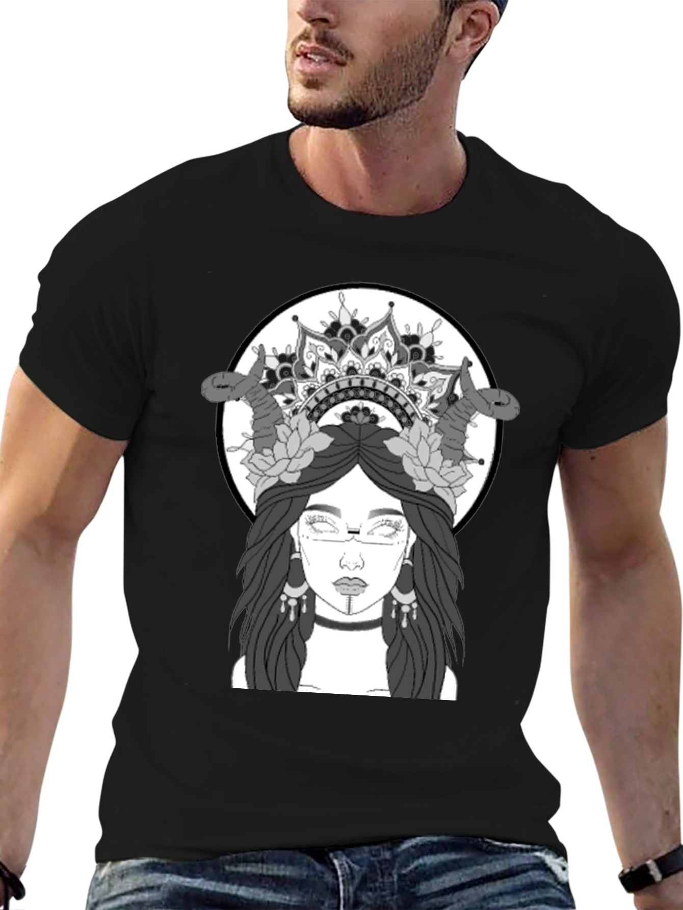 Black Graphic Tee - Mystic Woman Design view 6