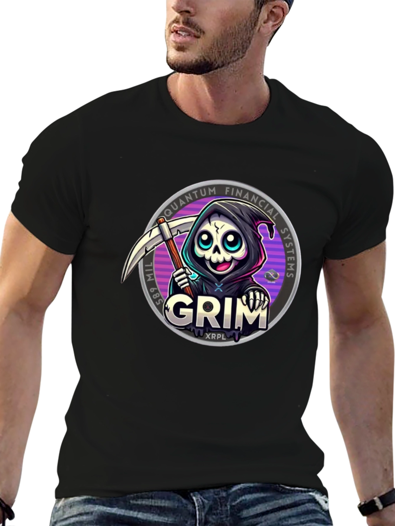 Black Grim Reaper Crypto T-Shirt - Quantum Financial Systems view 6