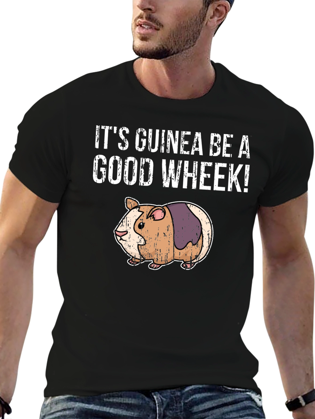 Black Guinea Pig Good Wheek T-Shirt view 6