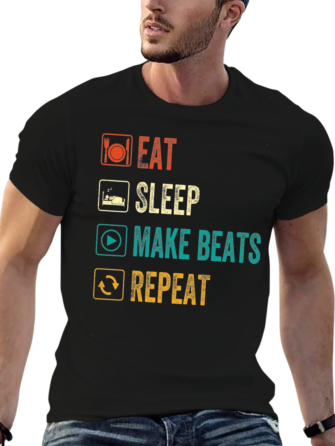 Black Eat Sleep Make Beats Repeat T-Shirt view 6