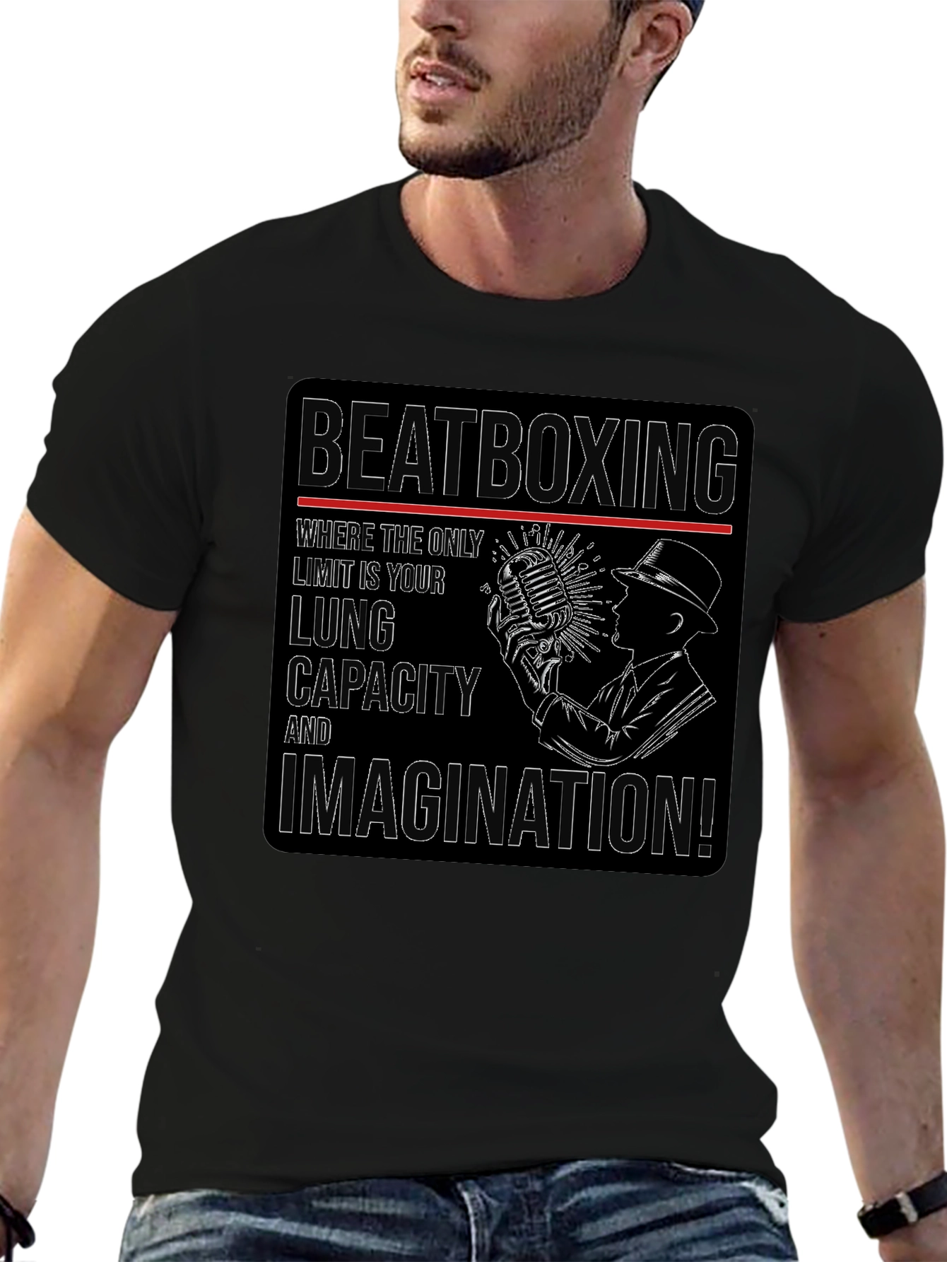 Black Beatboxing Lung Capacity Imagination T-Shirt view 6