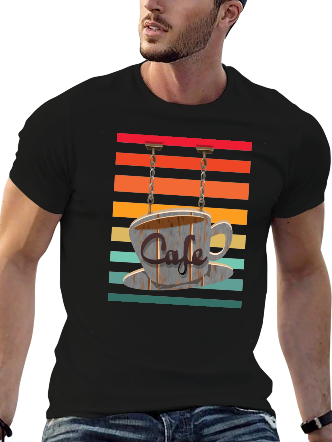 Black Cafe Sign Graphic Tee - Retro Coffee Lover's T-Shirt view 6