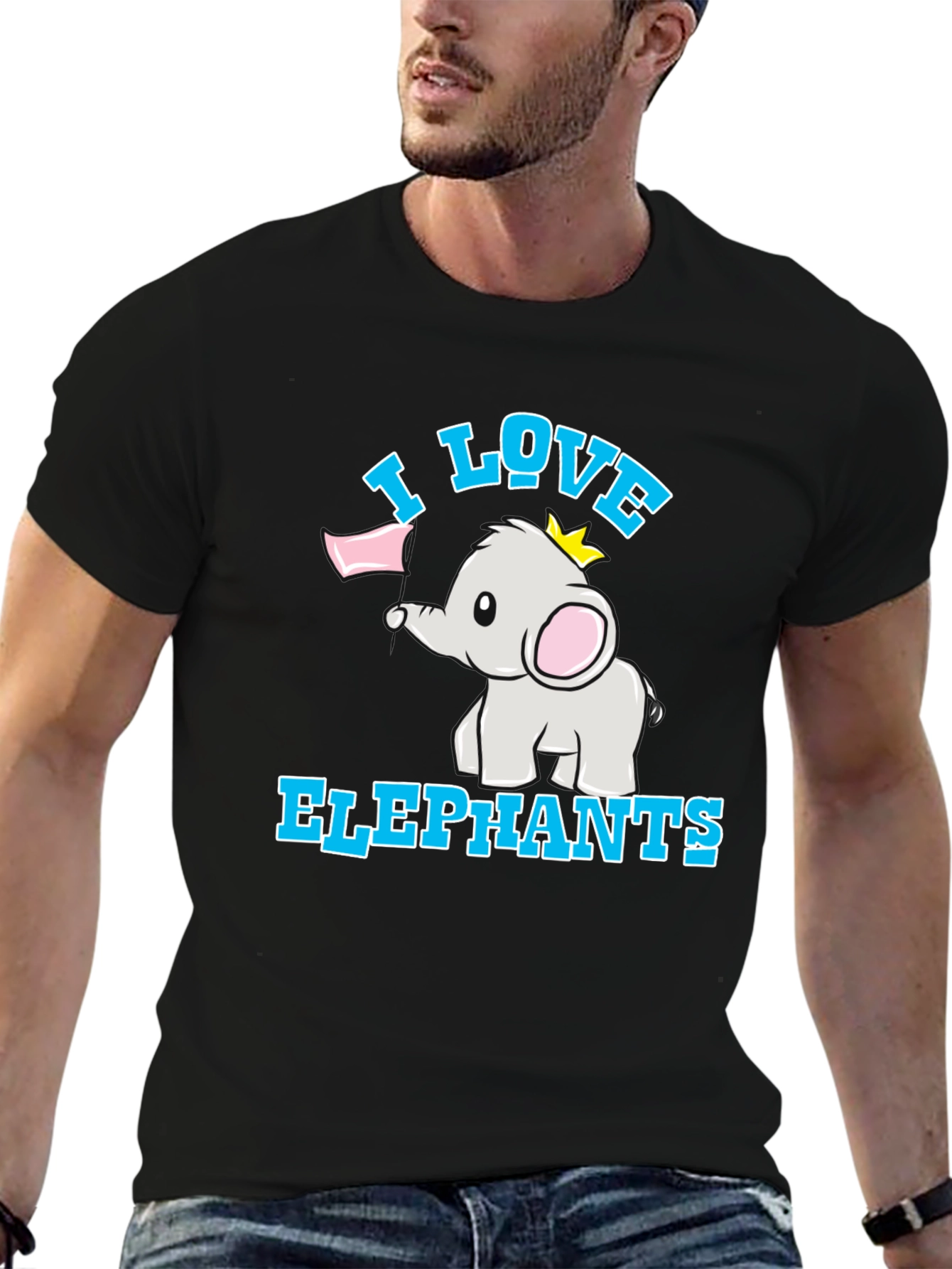 Black I Love Elephants Black T-Shirt view 6