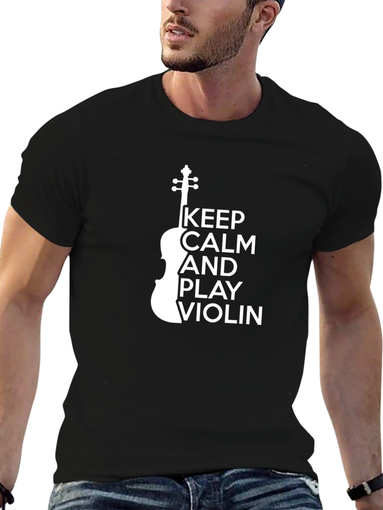 Black Keep Calm and Play Violin T-Shirt - Music Lover Tee view 6