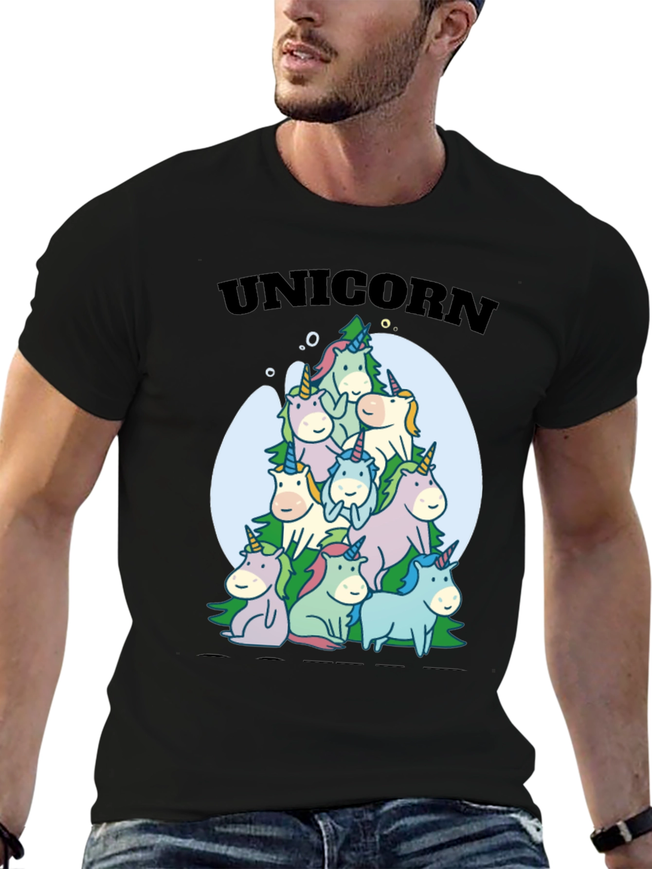 Black Unicorn Family Pile Black T-Shirt view 6